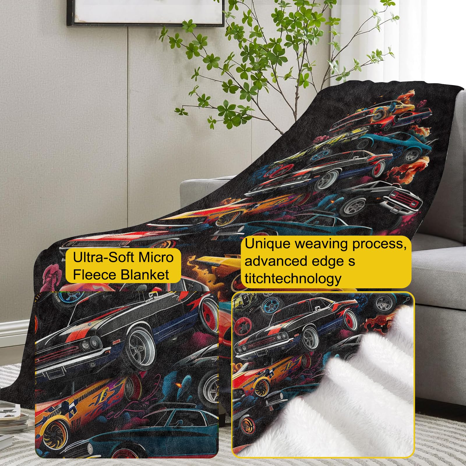 Amazon.com: VANZEV Muscle Cars Throw Blanket, Black Vintage