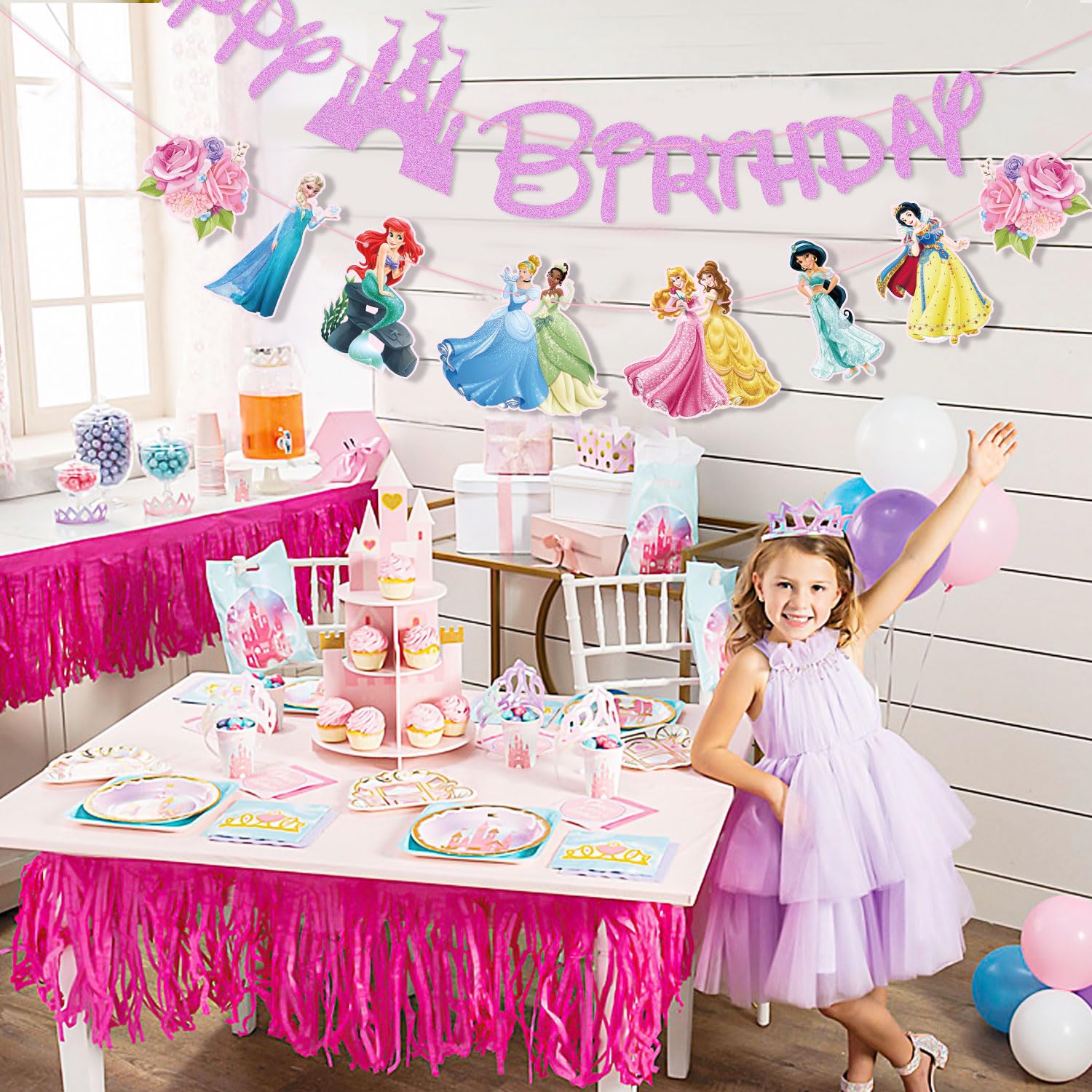 Pink Princess Tablecloths - 6 Pack Disposable Plastic Covers For Kids Birthday Parties - View #7