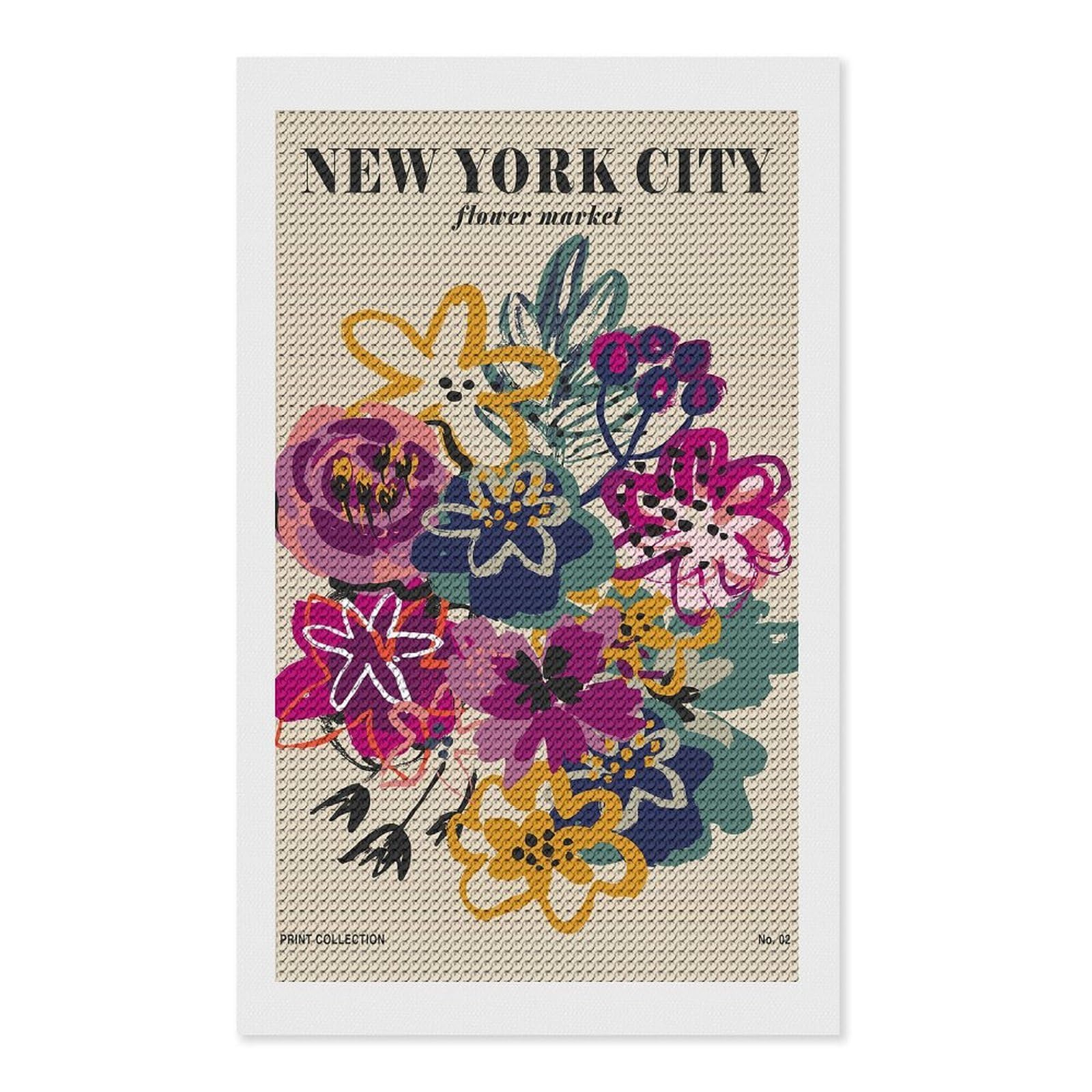 Junmoney New York City Flower Market Print Diamond Painting Kit 12"x20", Festive Craft Gift, Bedroom Decor, Full Kit Included, Creative Gift Idea