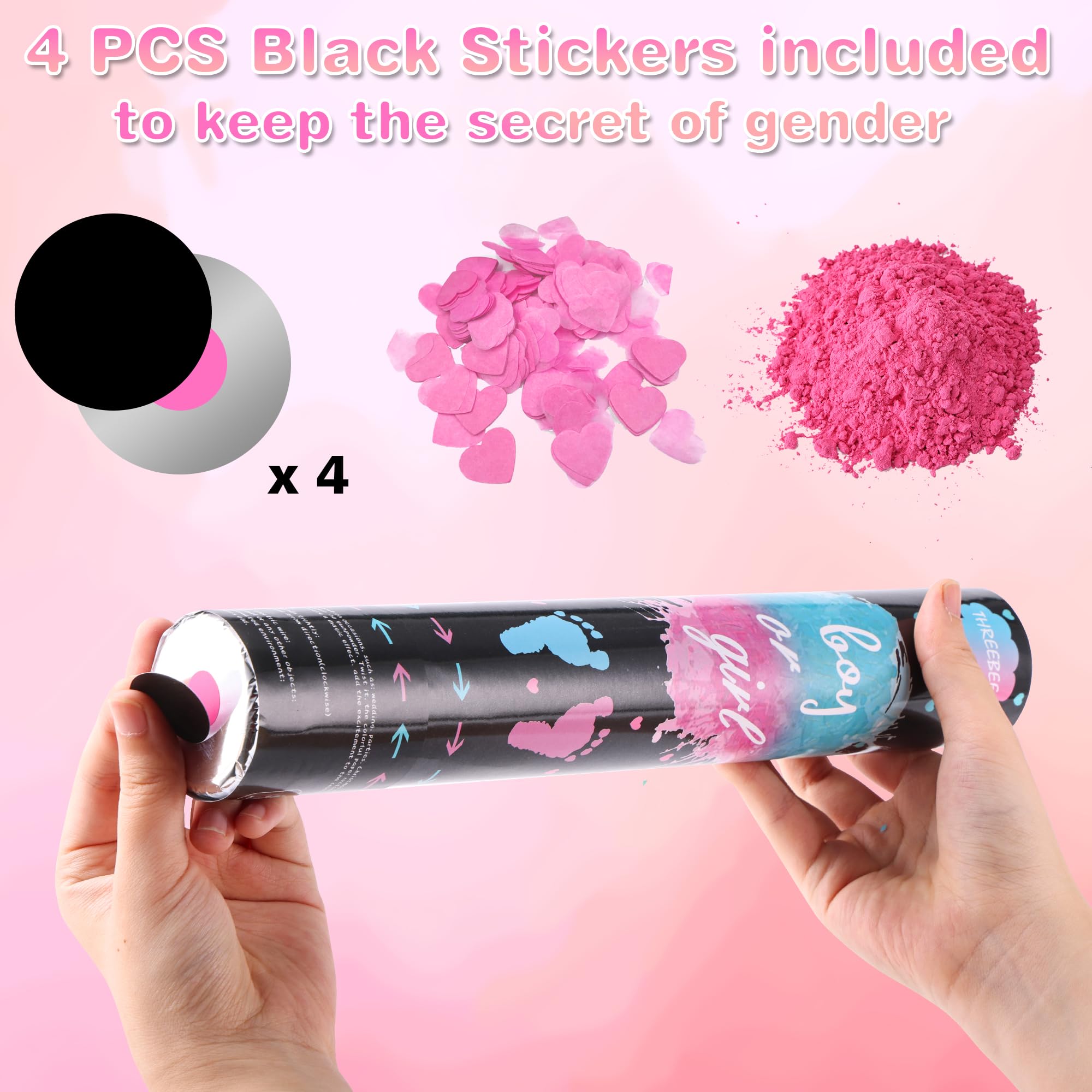 4 Pack Gender Reveal Konfettikanone, biologisch abbaubares rosa Konfetti-Papier mit Maisstärkepulver, luftbetriebene Launches 4,8-7,9 m, Konfetti-Blaster für Mädchen, Geschlecht offenbaren,