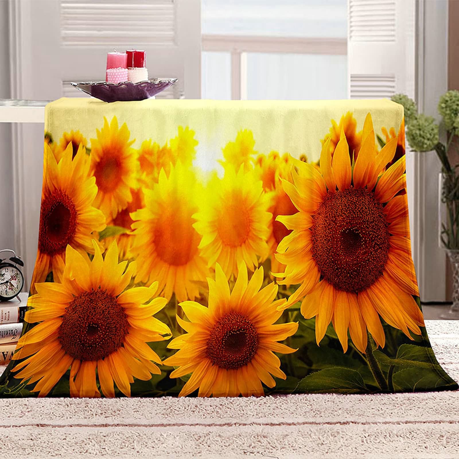 Aeici Koc polarowy, koc obciążeniowy 180 x 220 cm słonecznik narzuta na sofę do salonu sofa łóżko
