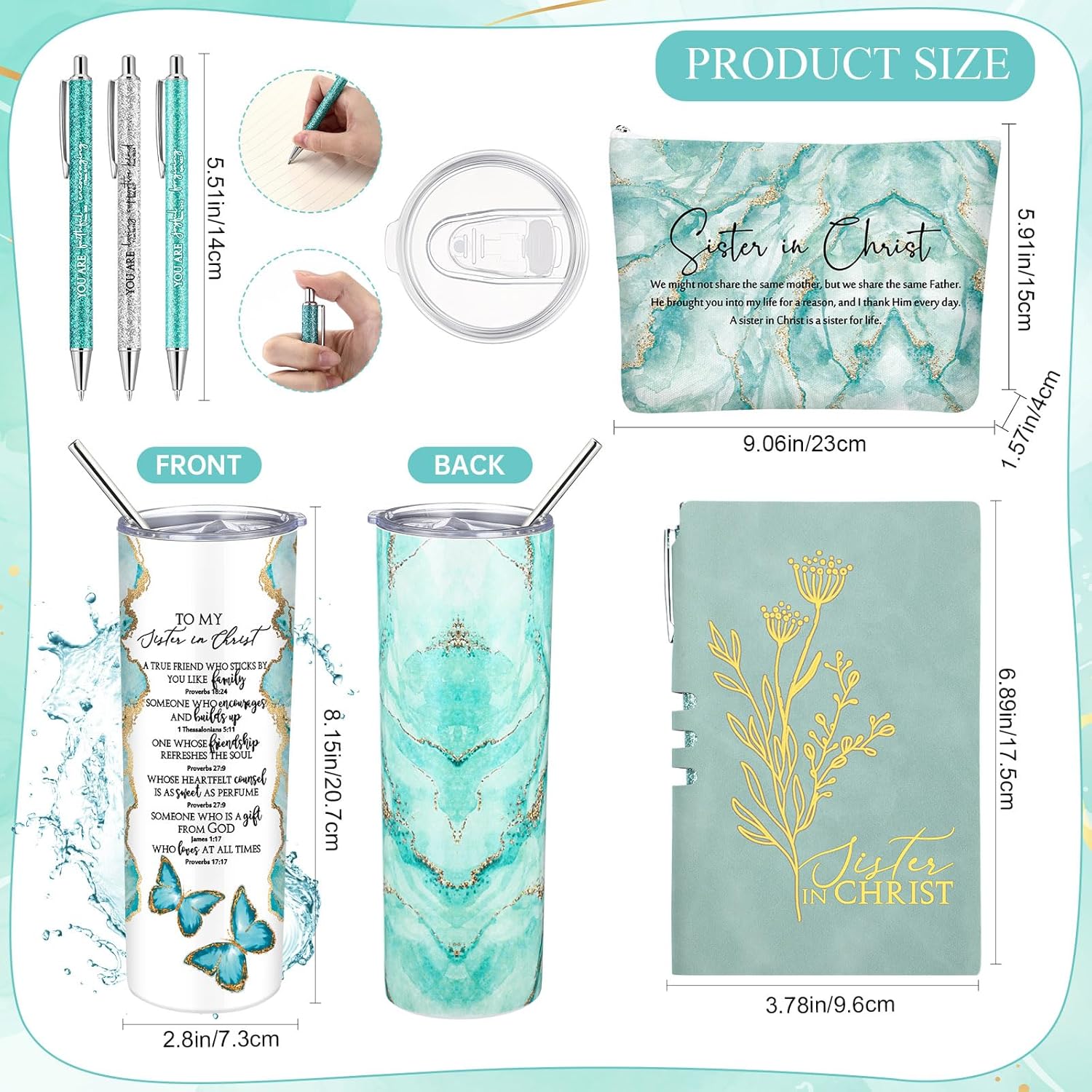 Patelai 6 Pcs Christian Sister in Christ Gift Set for Women, Religious Favors Bible Verse Cup, Journal, Bag, Pens for Pastor Day, Church, Birthday, Wedding - Image 2