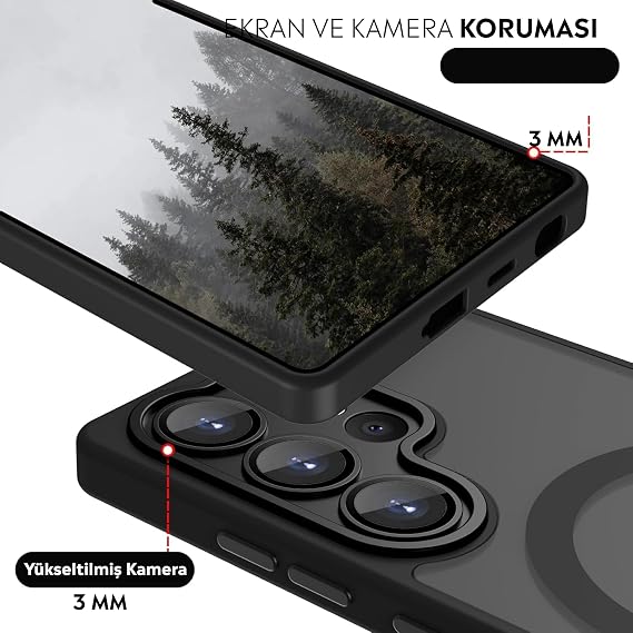 Babilden Samsung Galaxy S24 / S25 Plus İçin Kılıf Kamera Korumalı Magsafe İle Uyumlu Kablosuz Şarj Özellikli Mat Şeffaf Renkli Telefon Kılıfı (Siyah)