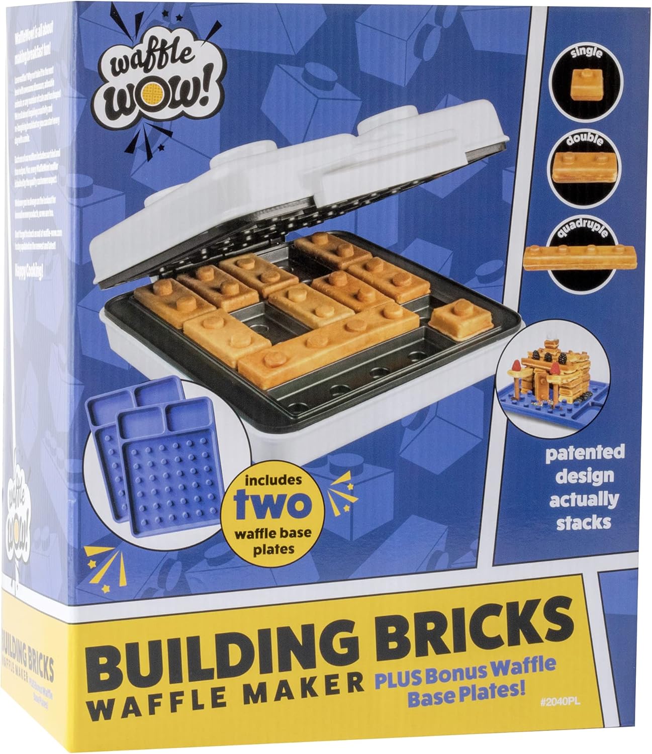 Building Brick Electric Waffle Maker w 2 Construction Eating Plates- Cook Buildable House or Car Waffles, Pancakes in Minutes- Fun Breakfast for Kids Adults- Stack & Build on Serving Dish, Unique Gift