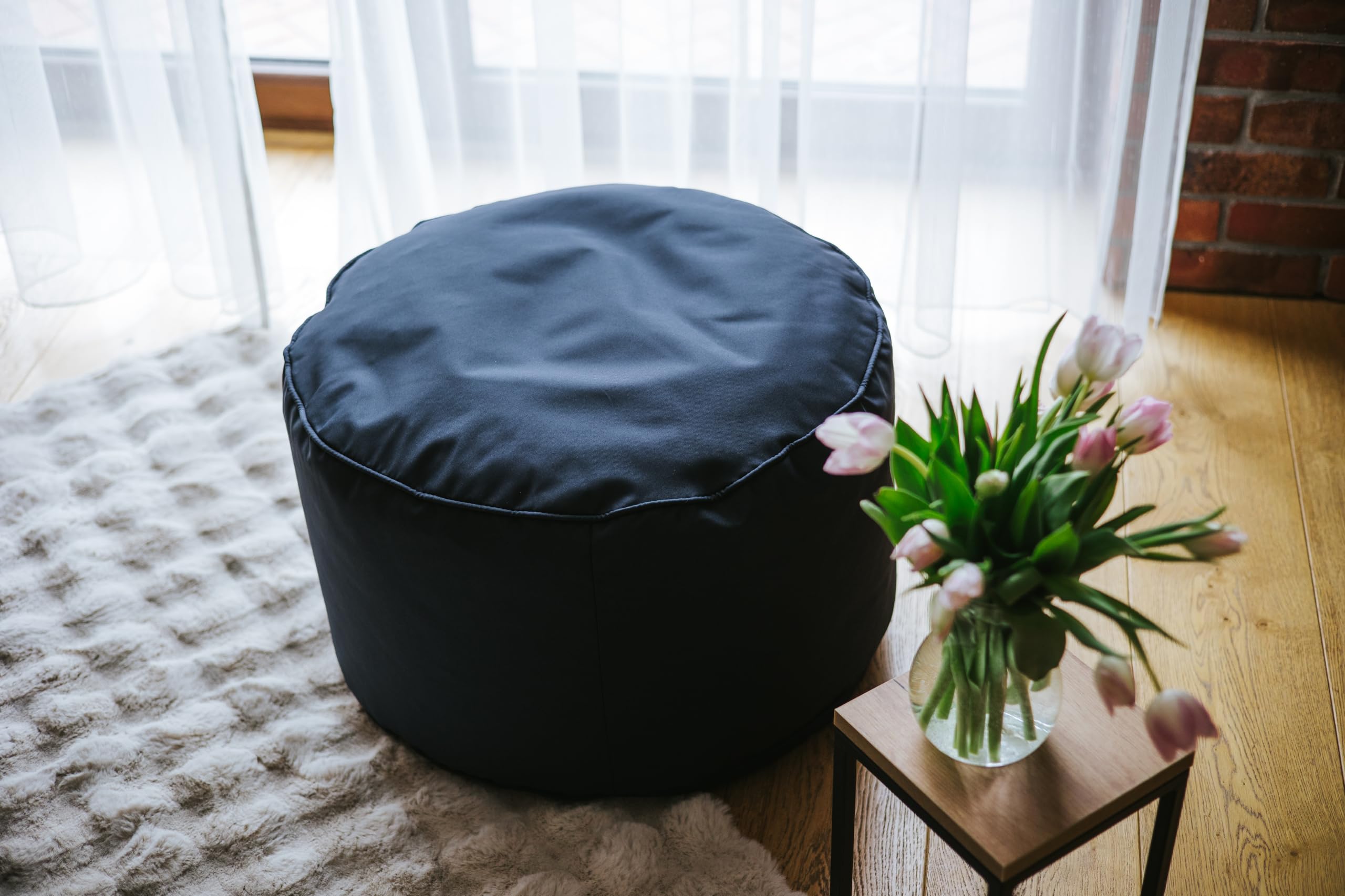 chilly pilley Asiento Puf Gaming Taburete con Relleno De Eps Redondo para Niños Y Adultos Muchos Colores A Elegir (Negro)