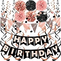Vista 7 de Fecedy Banderín de Feliz Cumpleaños Negro Naranja Bandera de Triángulo de Papel Bunting Círculo Confeti Puntos Guirnalda Colgante y Bola de Panal