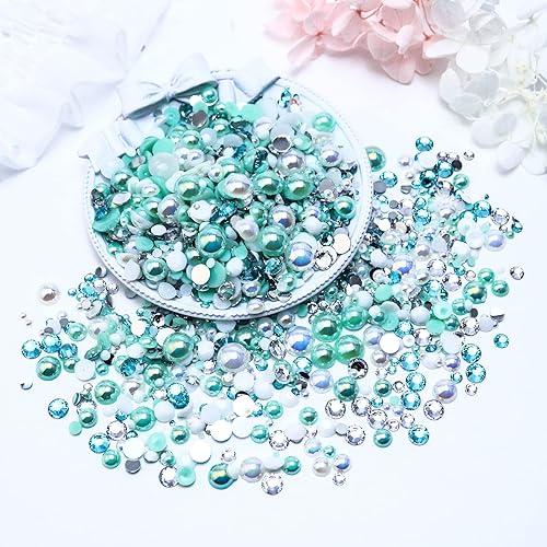 Miniatura 3 de Towenm Perlas y diamantes de imitación de 2.12oz, perlas de diamantes de imitación mixtos para manualidades, vasos, zapatos, arte de uñas facial,