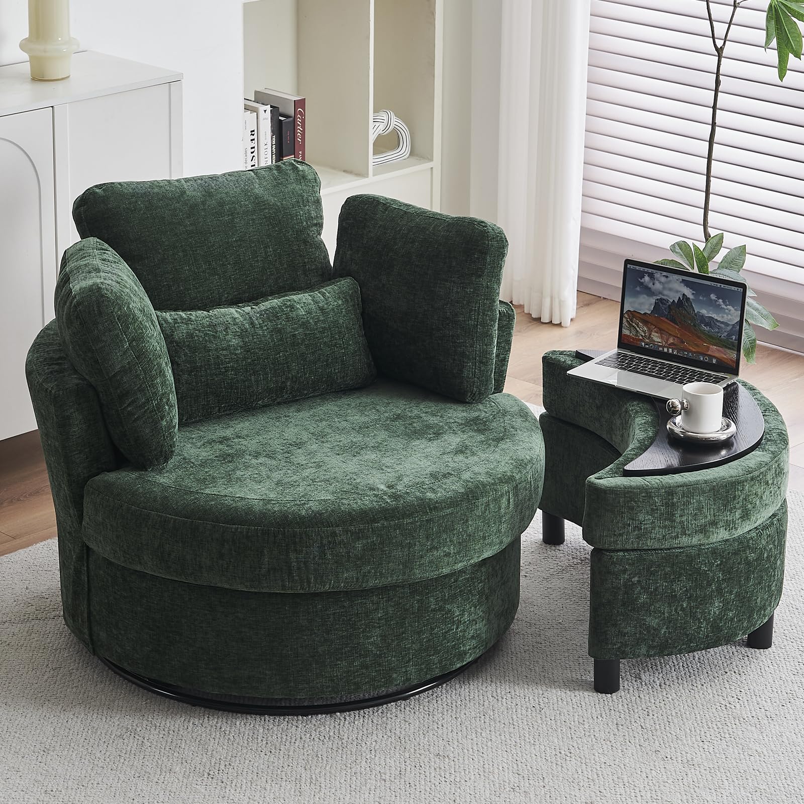 DEKKETO Swivel Cuddle Sofa Chair With Footstool Set, Chenille Single Tub  Chair With Four Pillow, Accent Round Armchairs With Thick Cushion For Adults