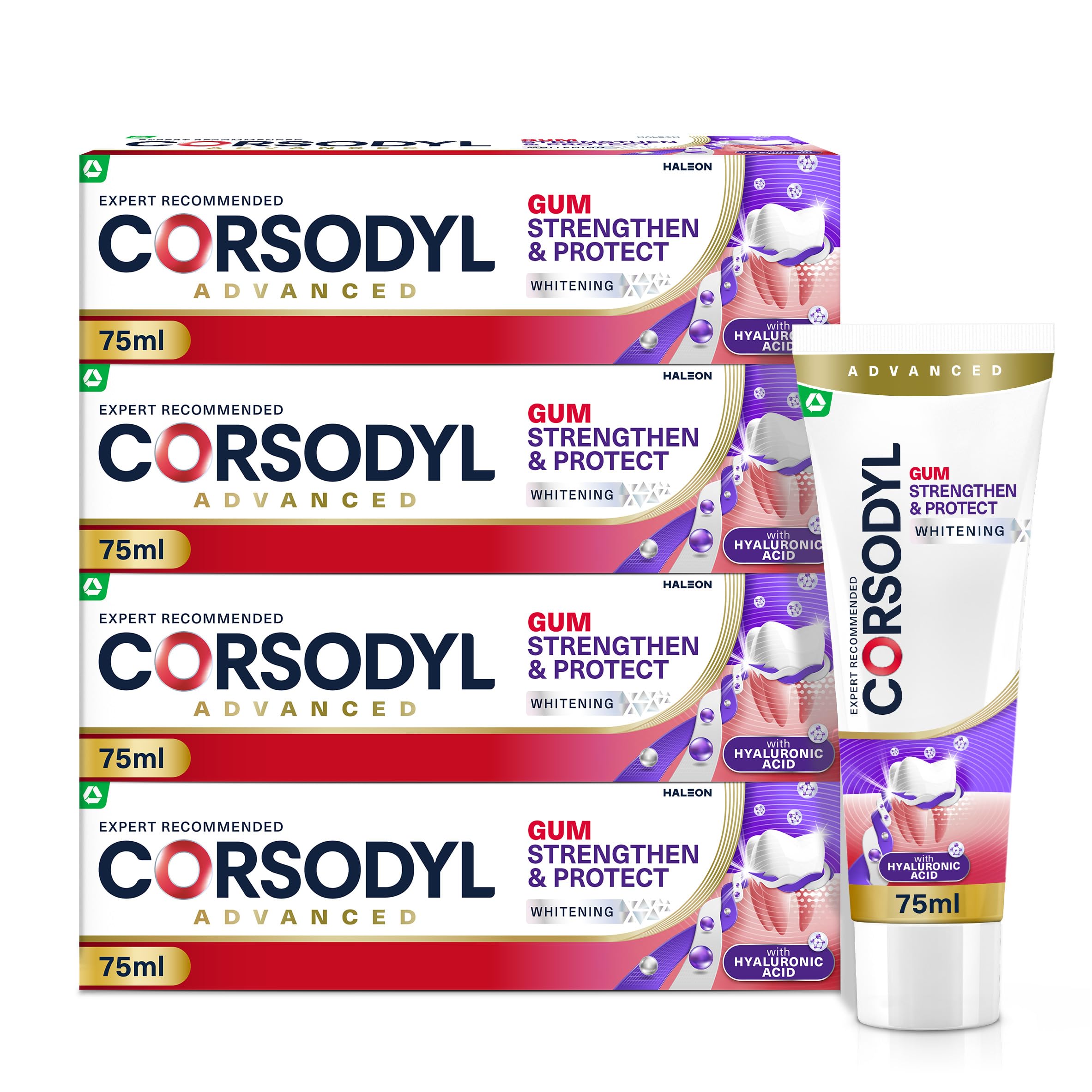 Toothpaste Multipack Gum Strengthen & Protect with Hyaluronic Acid, Whitening, 4 x 75ml