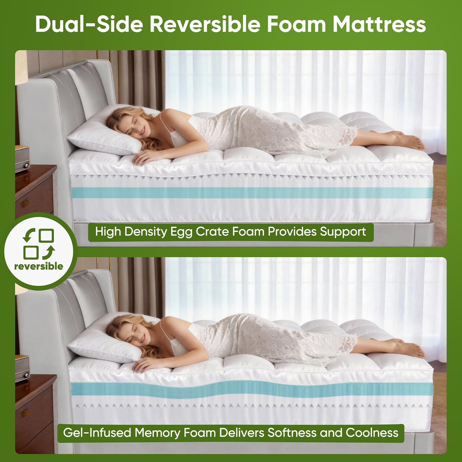 Extra Thick Memory Foam Mattress Topper Queen-5" Dual Layer with 2.5" Gel Foam Mattress Pad and 2.5" 1500GSM Cooling Bamboo Pillow Top - 2X Soft and Supportive for Back Pain Relief,80 * 60 * 5in