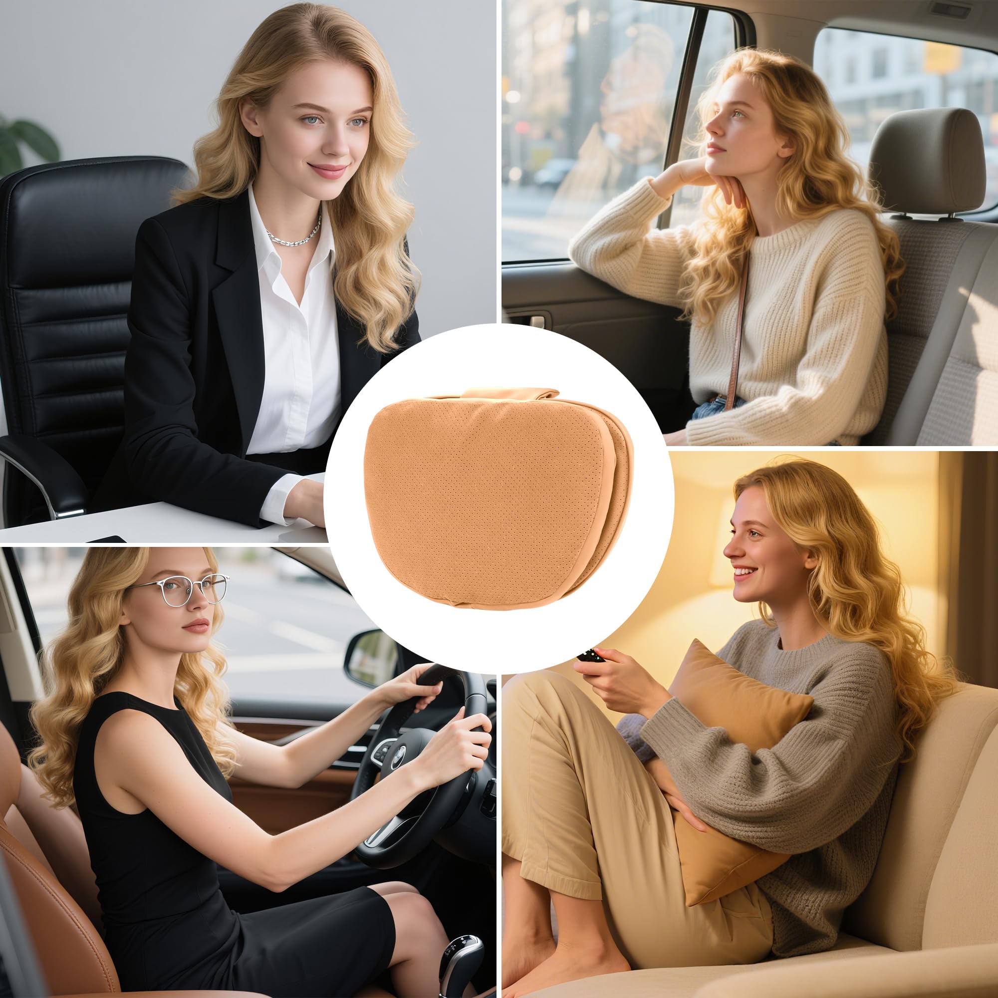Cuscino Poggiatesta Auto per la Guida, Cuscini Cervicale per Seggiolino Bifacciale, Supporto per il Collo per lo Schienale dell'Auto, Marrone Palomino, 2 Pezzi
