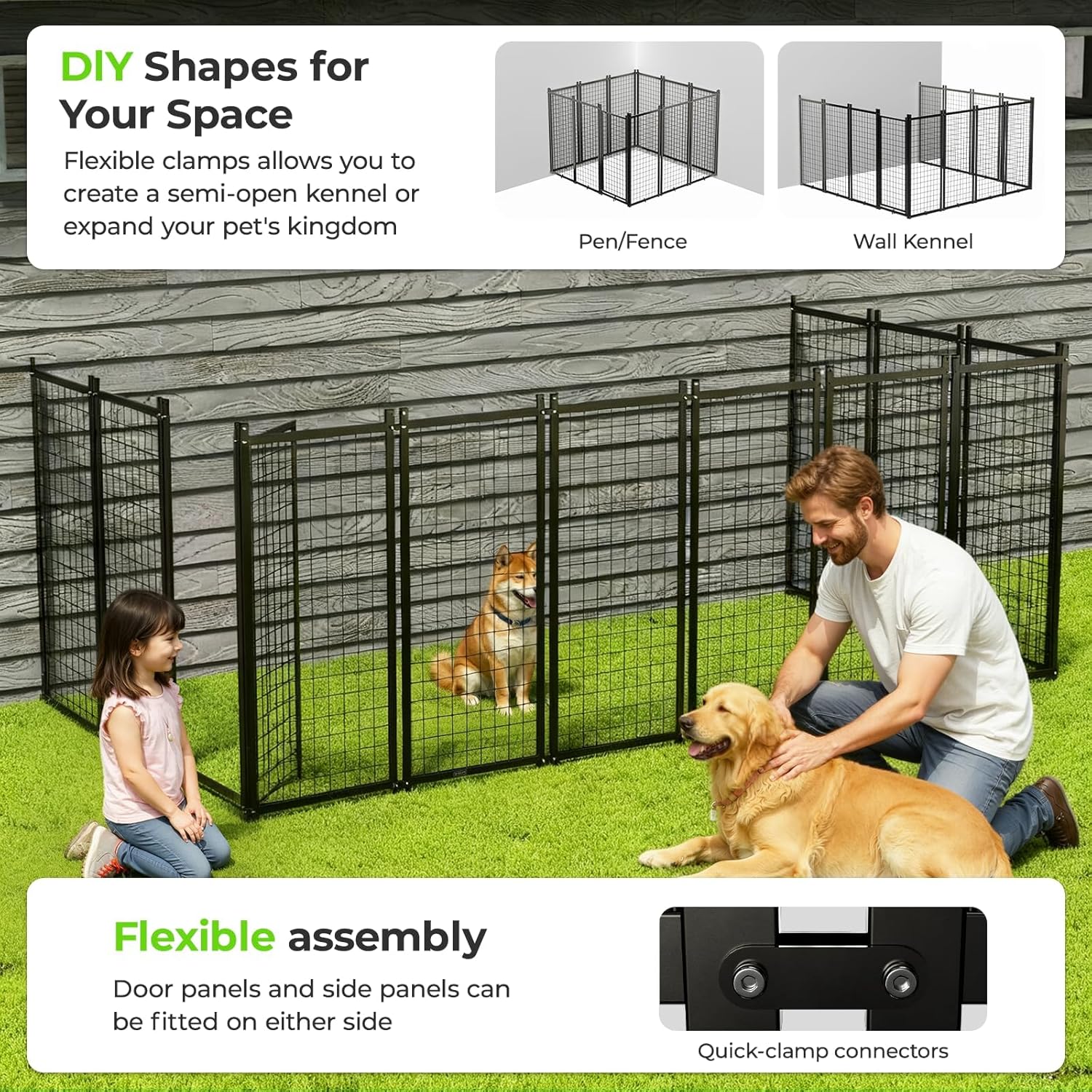 10 by 10 ft Outdoor Dog Kennel, Heavy Duty Dog Pens Outside with Waterproof Roof, Metal Dog Run Fence with Galvanized Welded Wire Steel for Puppy Playpen
