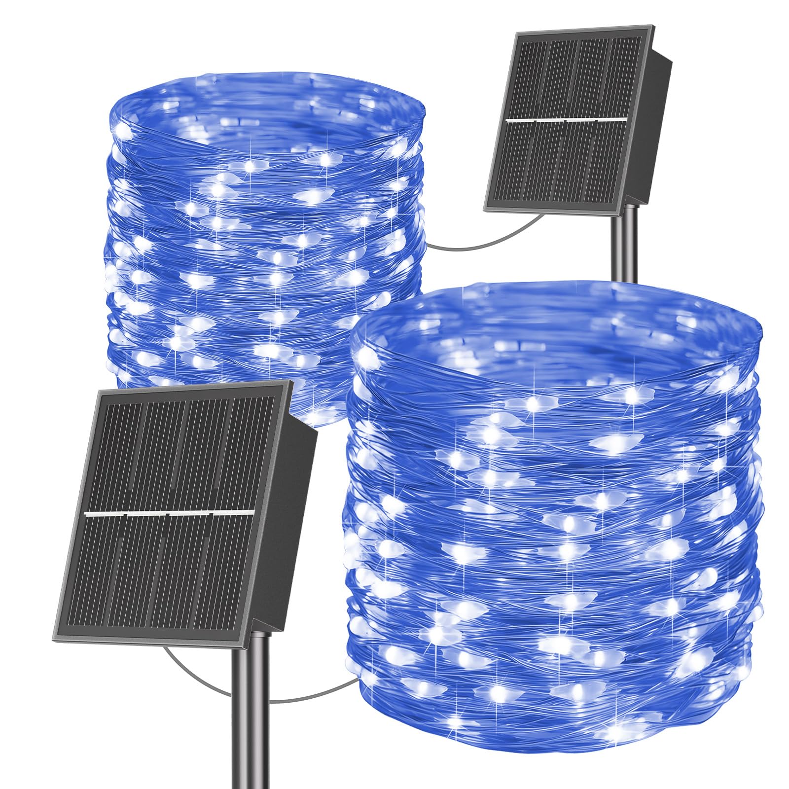 SOLARBABY 2 Guirnaldas Luces Exterior Solar 20M 200LED,8 Modos IP65 Impermeable Luces Navidad Solares LED Exterior Jardín Cadena de Luces Decoracion para Interior Fiesta Bodas Patio Habitacion-Azul