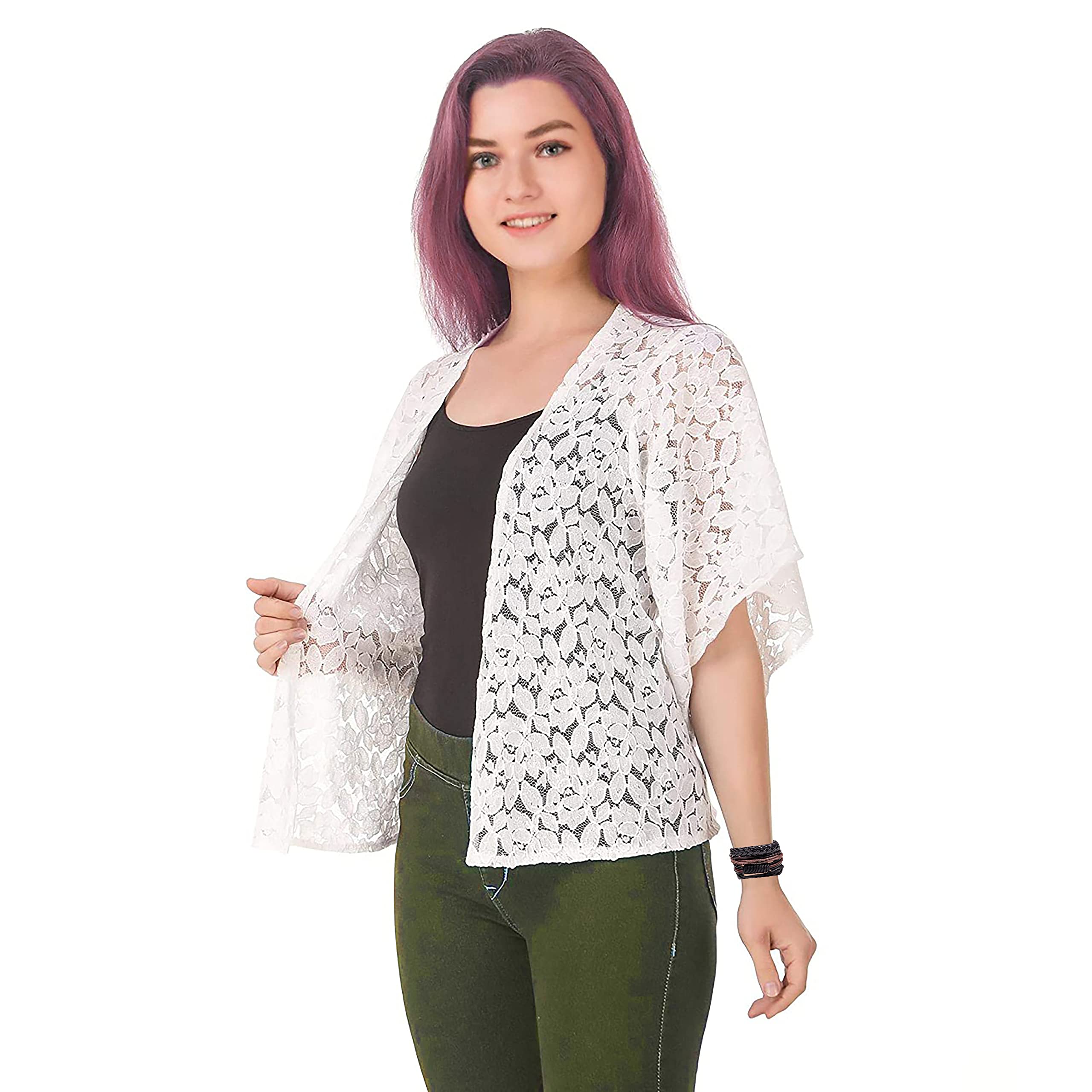 yuneek Women/Girls Lace Broad Sleeve Casual Shrug-picture-2