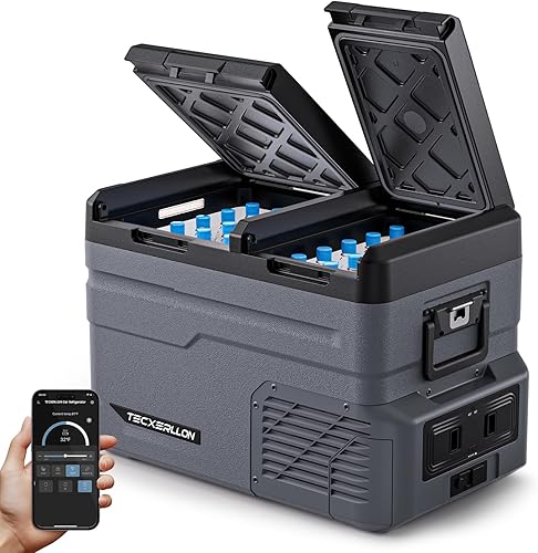 Refrigerador eléctrico de doble zona para automóvil de 12 voltios, congelador portátil de 40 cuartos de galón con control de aplicación, compatible