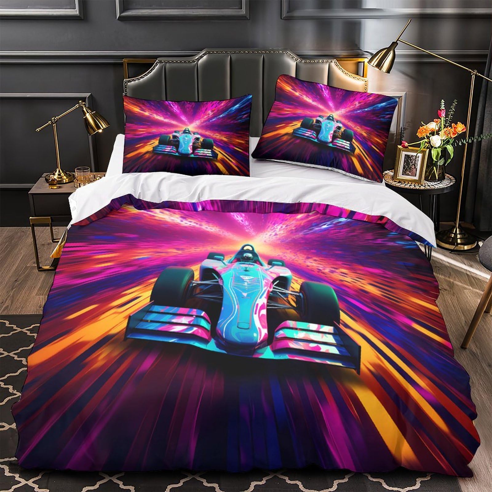 Parure de lit voiture de course pour chambre d'ado moderne futuriste