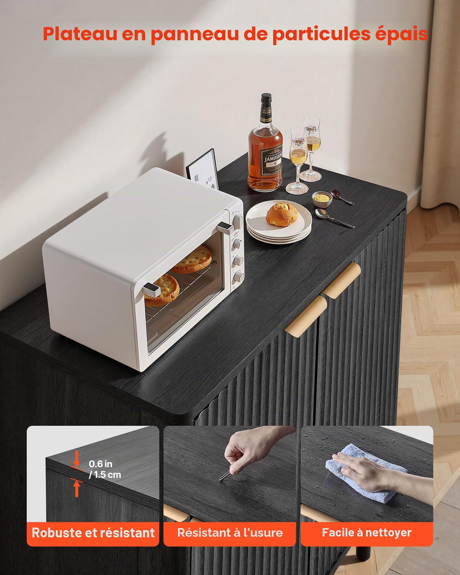 VEVOR Buffet à 2 Niveaux, Meuble de Rangement Cuisine avec 2 Portes, Meuble Coin Café avec Rangement, Enfilade de Style Milieu du Siècle, pour Salon, Entrée et Couloir, 80 x 37,5 x 80 cm, Noir