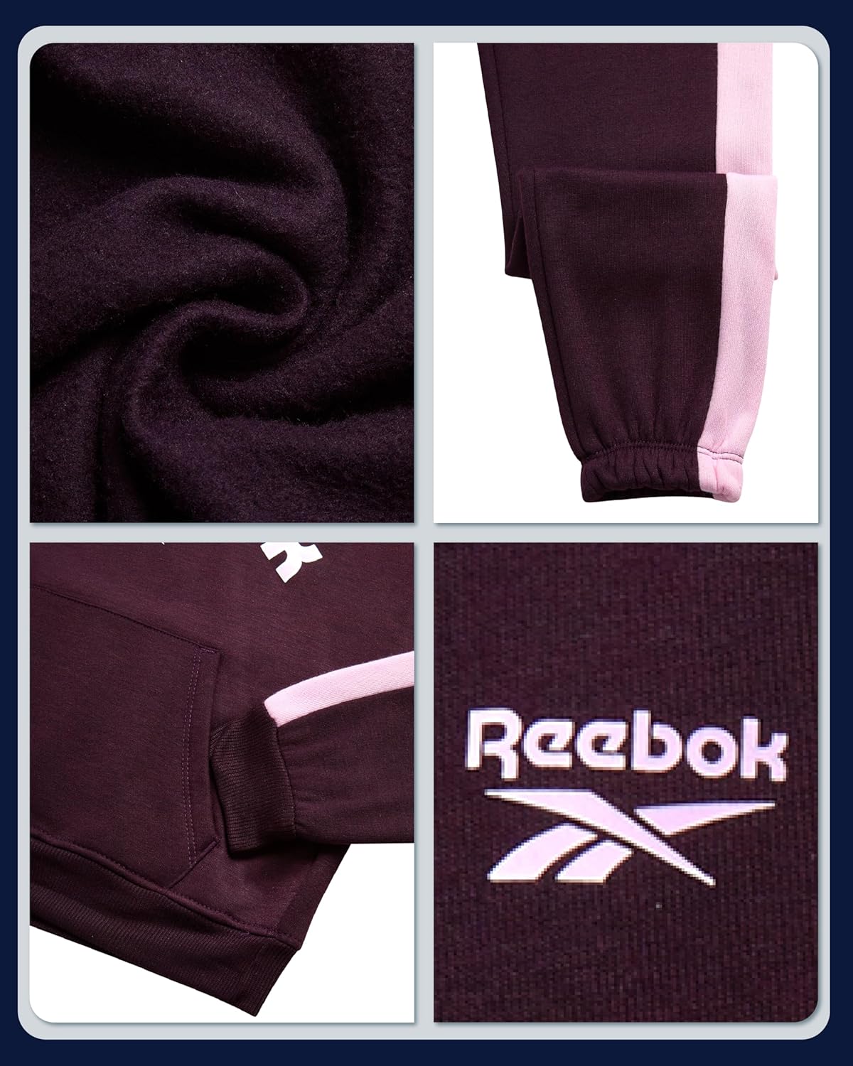 Reebok Girls Jogger Set - 2 Piece Matching Sweat Set with Pullover Hoodies and Athletic Joggers for Girls