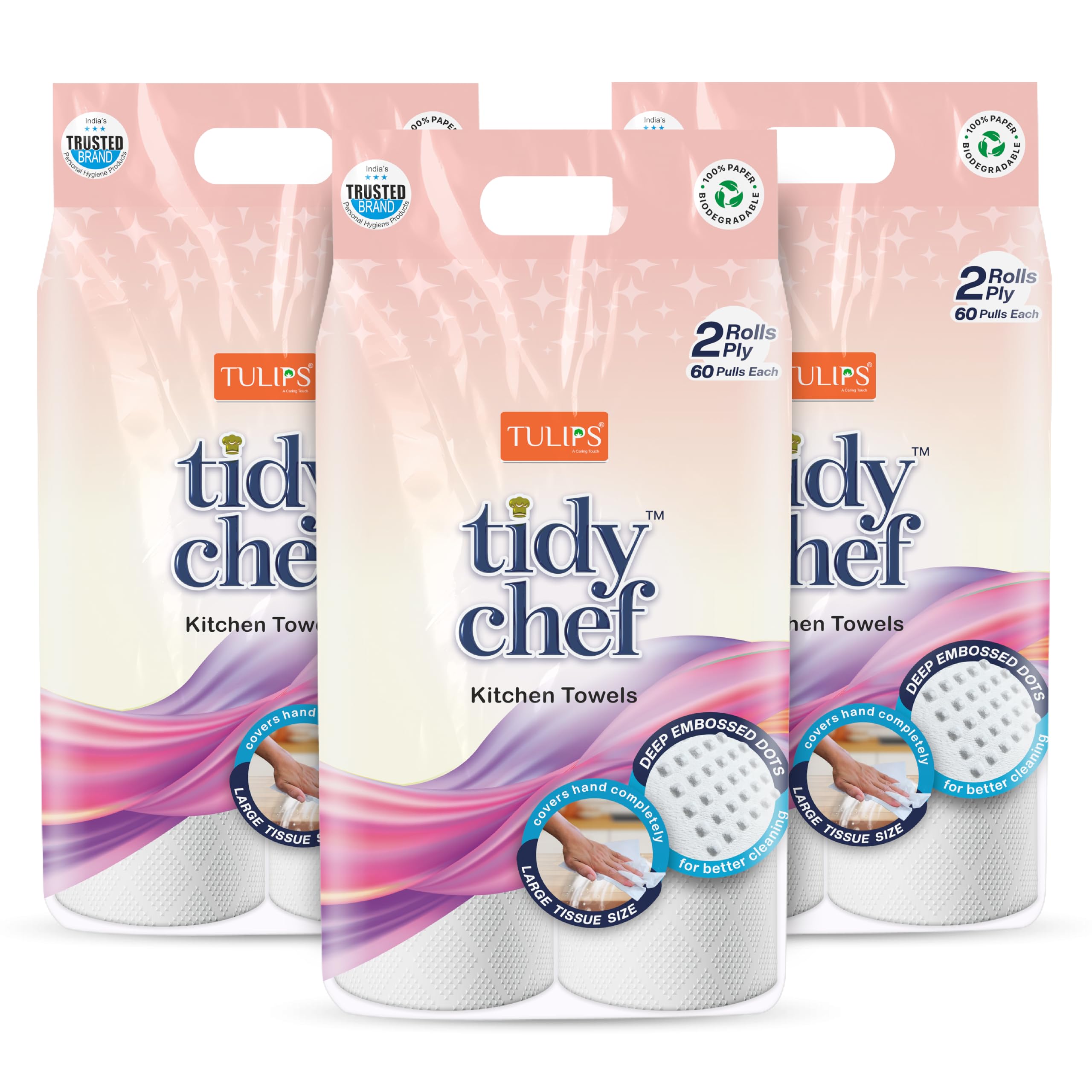 Tulips Tidy Chef Kitchen Towels/Roll I 60 Pulls I 2 ply I Pack of 3-image-13