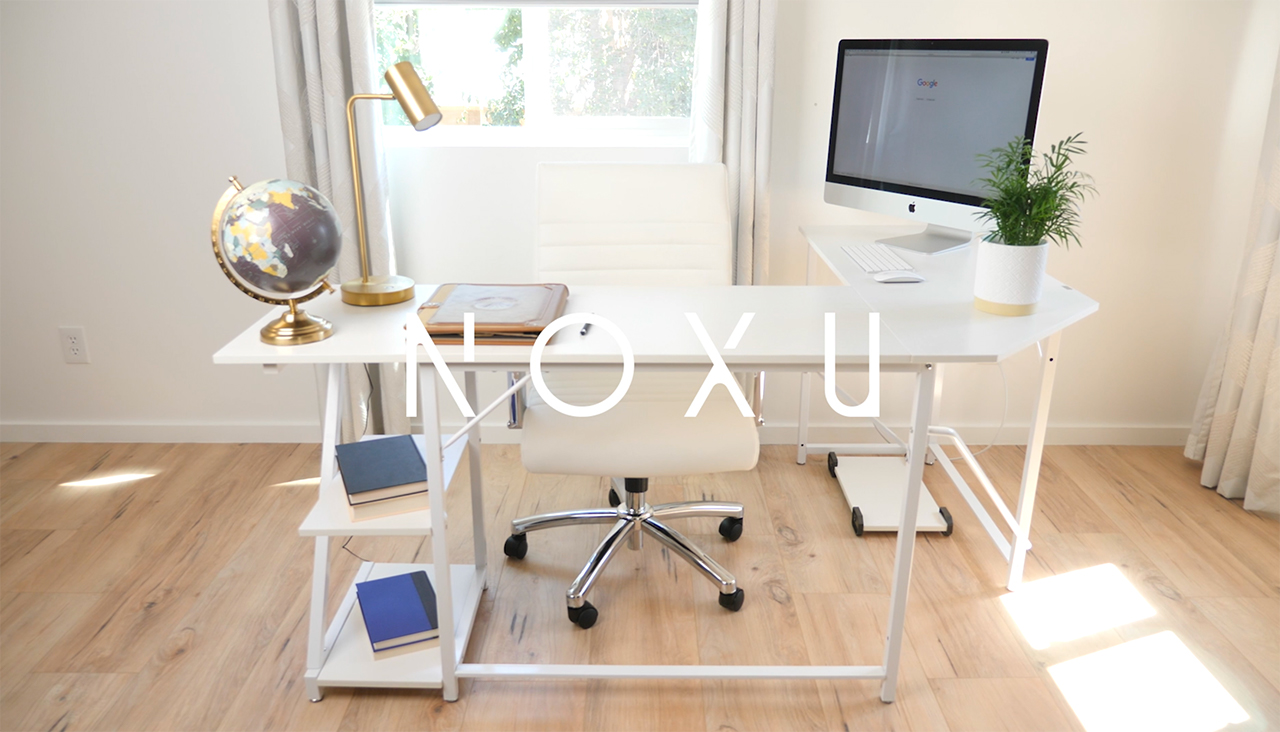 Amazon.com: NOXU White L Shaped Desk with Shelves - Large Modern
