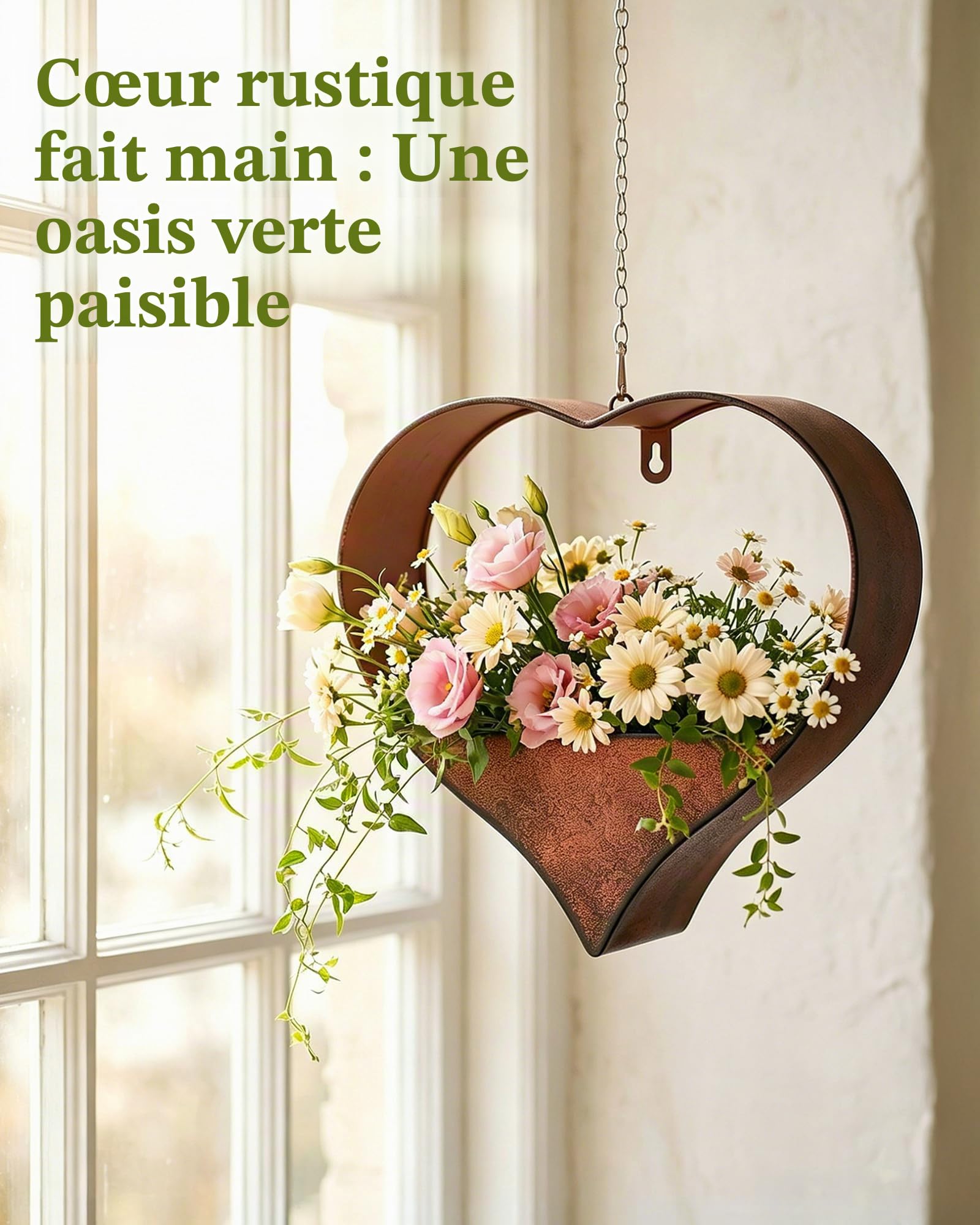 Pot de Fleurs Métal Cœur Cuivre Vieilli à Suspendre Décoration Jardin