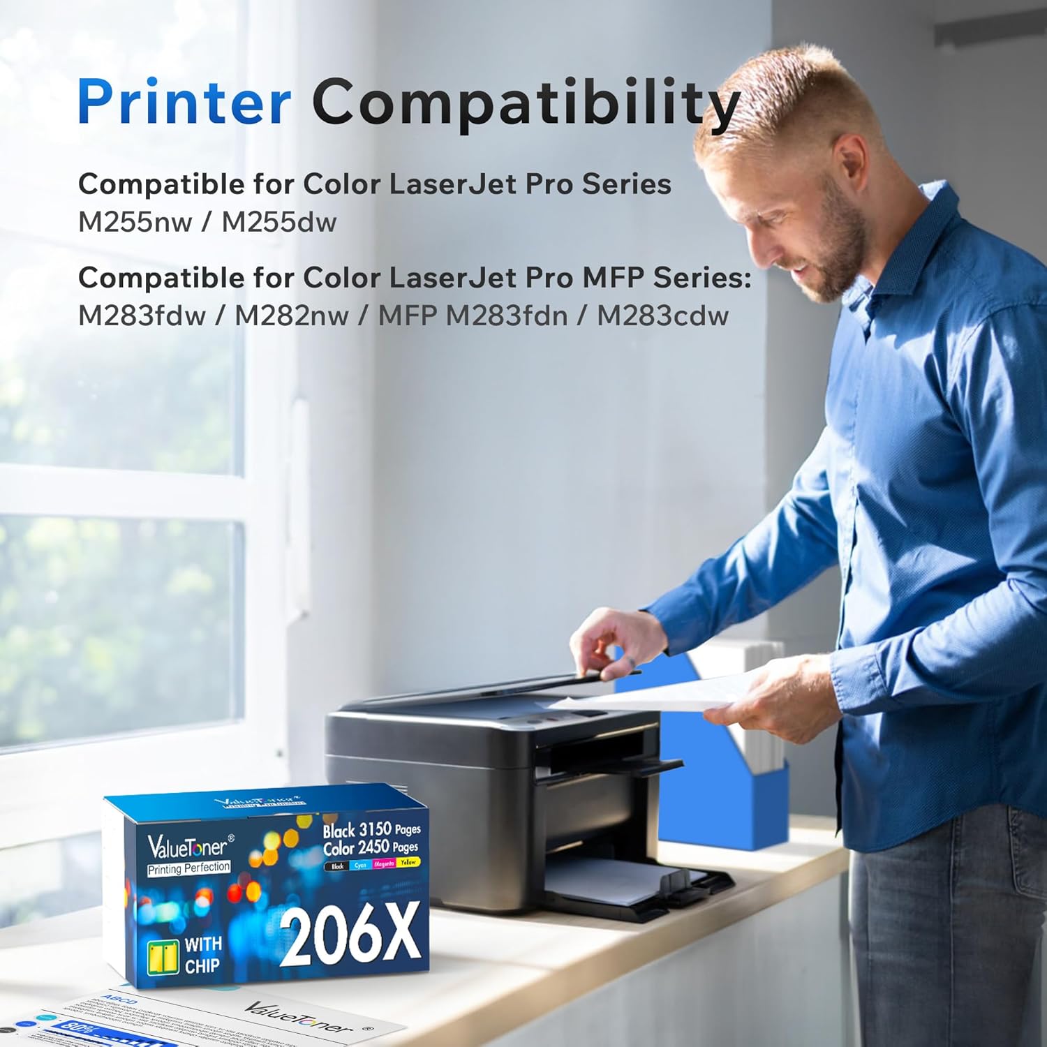 206X Toner Cartridges 4 Pack High Yield: MFP M283fdw Compatible for HP 206X 206A, Works with HP Color LaserJet Pro MFP M283fdw M283cdw M283fdn M282nw M255dw Printer (Black, Cyan, Magenta, Yellow)