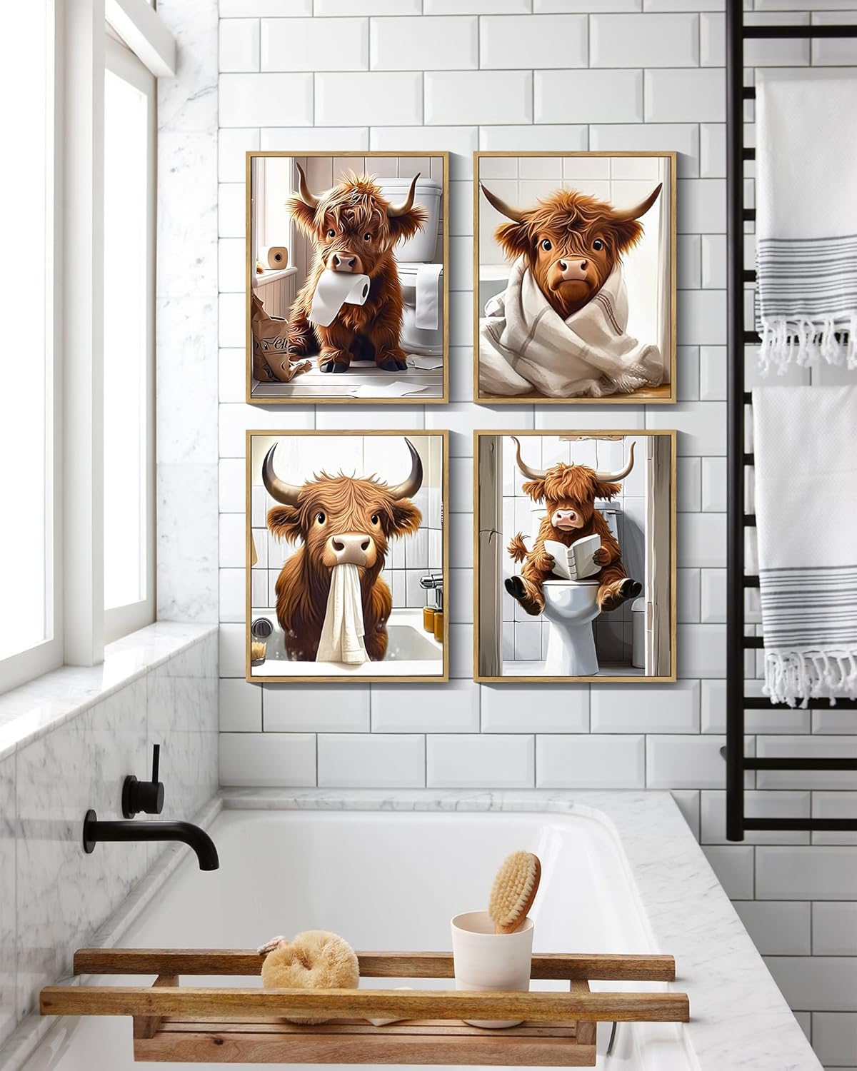 Drsoum Cute Highland Cow Bathroom Framed Wall Art Funny Animal Rustic Canvas Prints for Bathroom Restroom Decor 8x10in (Framed)