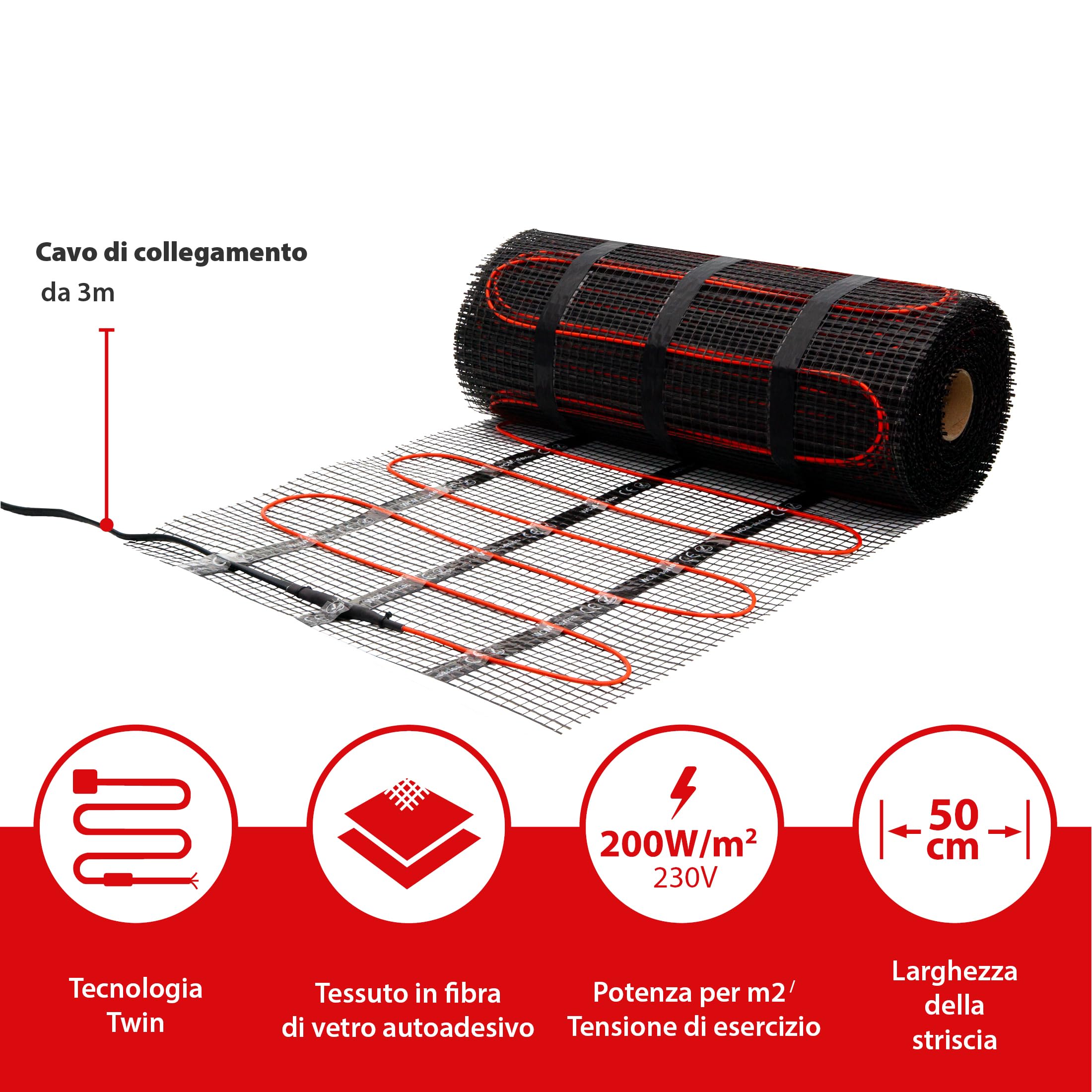 Mi-Heat Riscaldamento elettrico a pavimento, 200 W/m², 3,0 m², set – tappetino riscaldante per il bagno – per piastrelle sotto colla per piastrelle, riscaldamento elettrico, con termostato TH11 WiFi