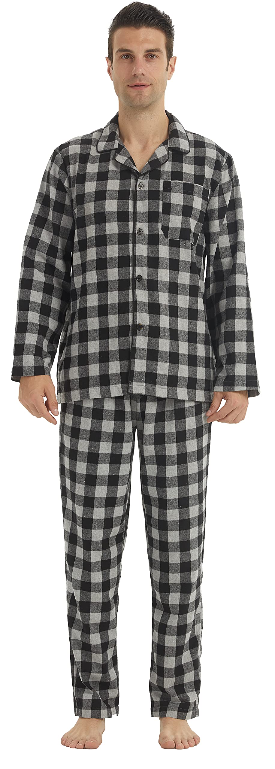 BEGIANT Pyjama Heren Lange Tweedelige Flanel Katoen Winter Geruite Pyjama Ultrazachte Lange Mouwen Bovendeel Zachte Pyjama Broek met Zak Mannen Pyjama Se, rode deken, L