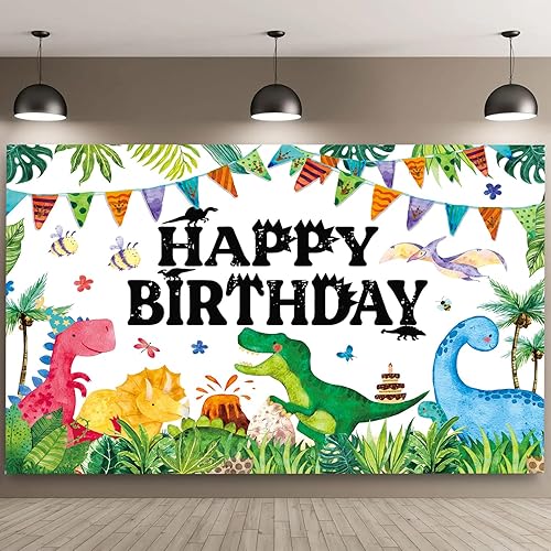 Cartel de cumpleaños de dinosaurio para niños, telón de fondo de dinosaurios, dibujos animados, dinosaurios, decoración de fiesta de cumpleaños,