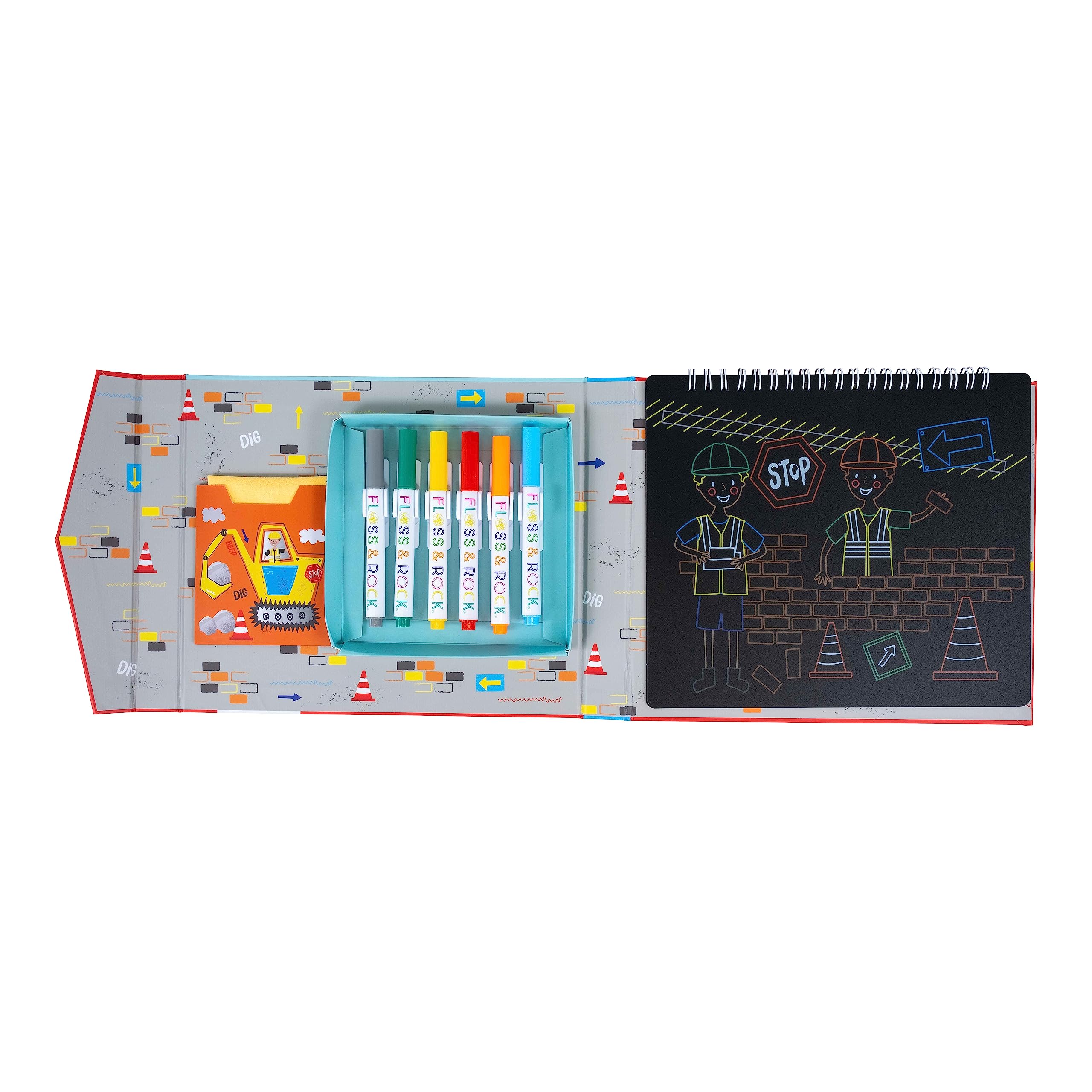 Floss & Rock Construction Chalkboard Sketchbook for Ages 3 and Up, 8.26-inch Length, Learning Materials