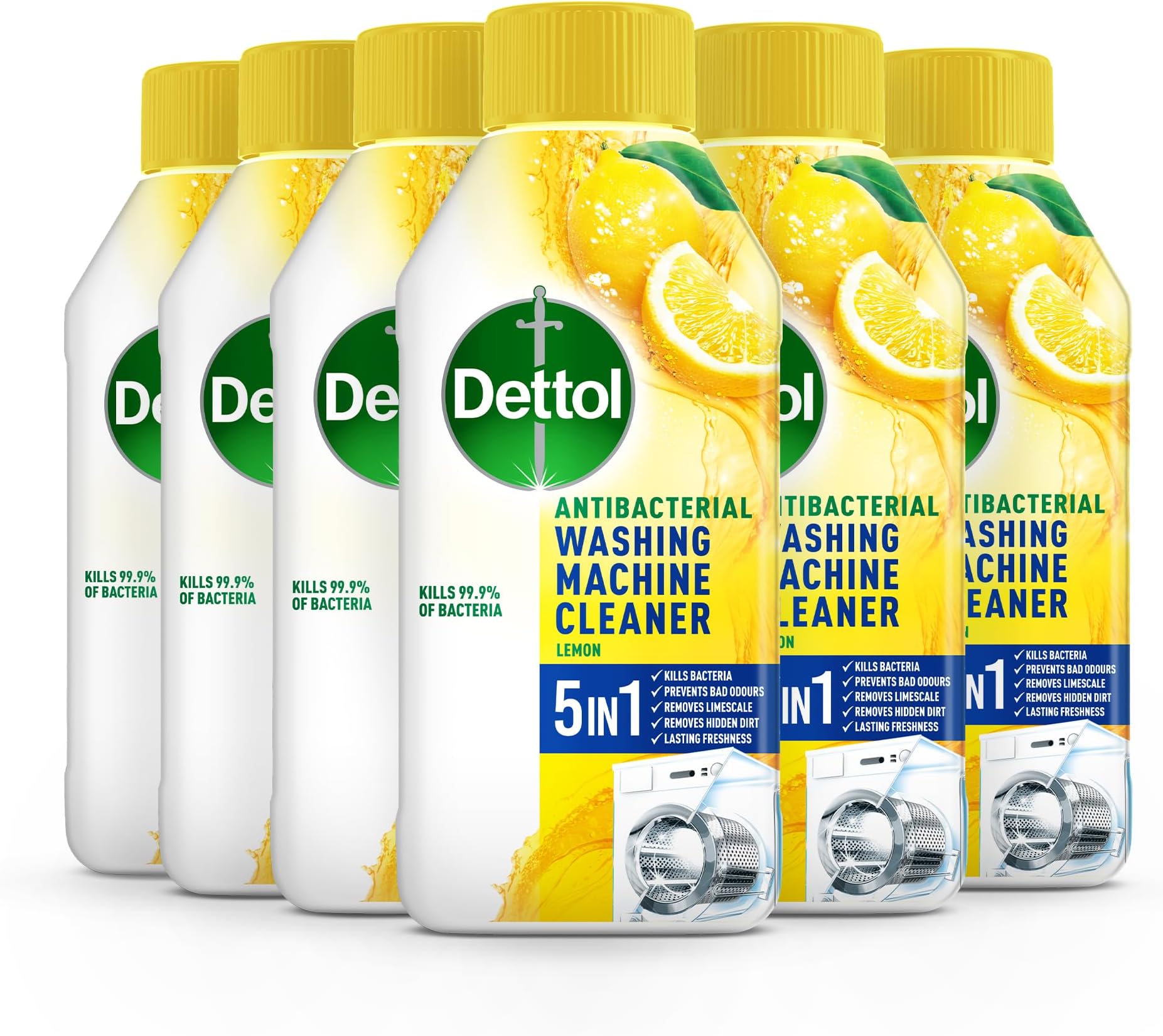 Washing Machine Cleaner Liquid, Lemon Fresh – Removes Odour & Limescale, Hygienic Clean, Suitable For All Machines – 250 ml (Pack of 6)