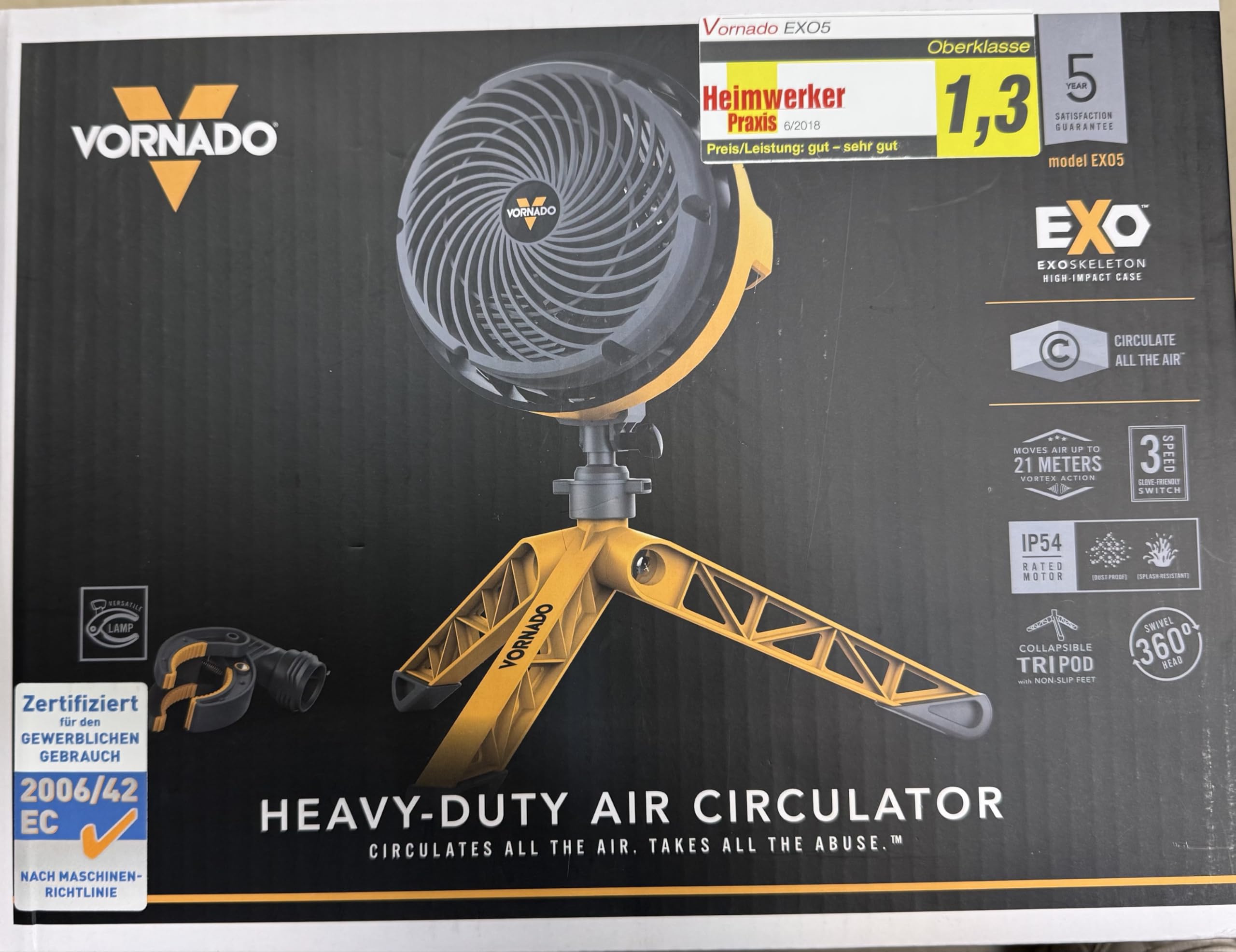 Vornado EXO5 - wentylator na plac budowy i warsztatu - w zestawie uchwyt montażowy 46 dB - 38 W