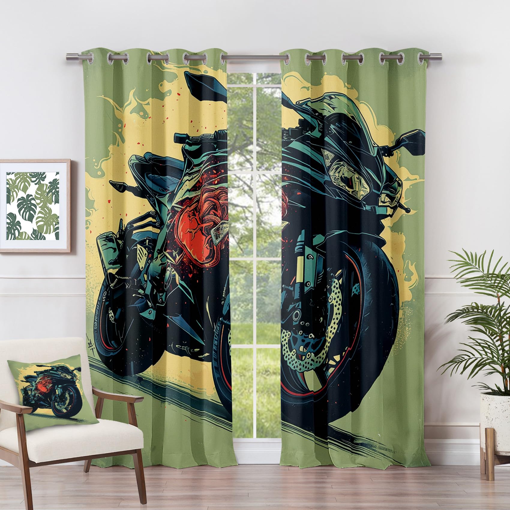 Boys Curtains for Bedroom - Motorcycle Curtains - Motorbike Bike Lover Blackout Curtains 66 x 72 Inch (Width x Drop) 2 Panels, Cool Adventure Eyelet Curtains & Drapes