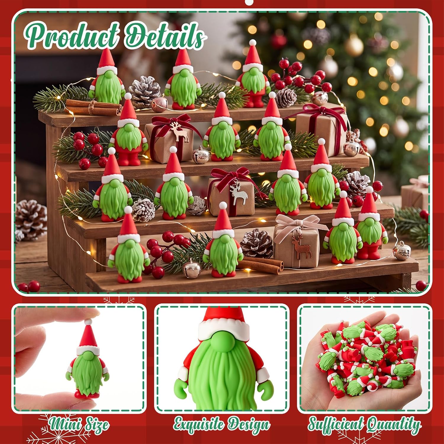 Qunclay 50 Pcs Christmas Mini Gnome Figurines Bulk PVC Tiny Lime Green Gnomes Statues to Hide and Seek Xmas Statues Table Centerpieces for Outdoor Indoor Patio Garden Gifts Cake Topper Home Decor