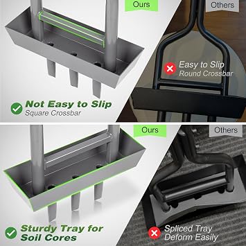 Walensee Lawn Aerator Coring Tool with Soil Core Storage Tray, 38.2 Manual Yard Plug Aerator with 3 Tines, Grass Aeration Gardening Tool with Cleaning Tool for Lawn Care and Compacted Soil
