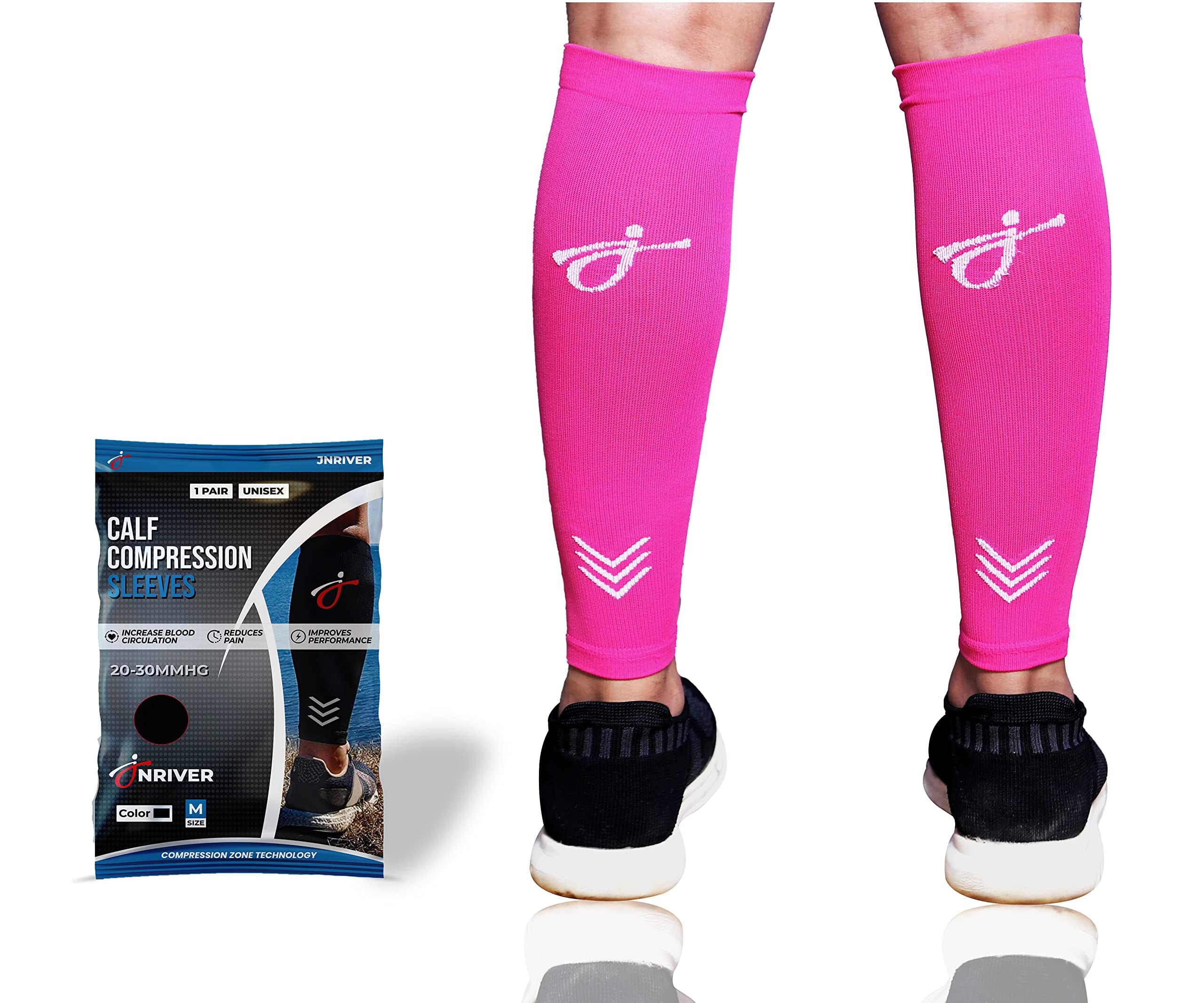 JNRIVER Calf Compression Sleeve Men and Women, Leg Compression Sleeve, 20-30mmHg Shin Split Support Footless Compression Socks Men, Varicose Vein Treatment for Legs & Pain Relief Reduce Strain &