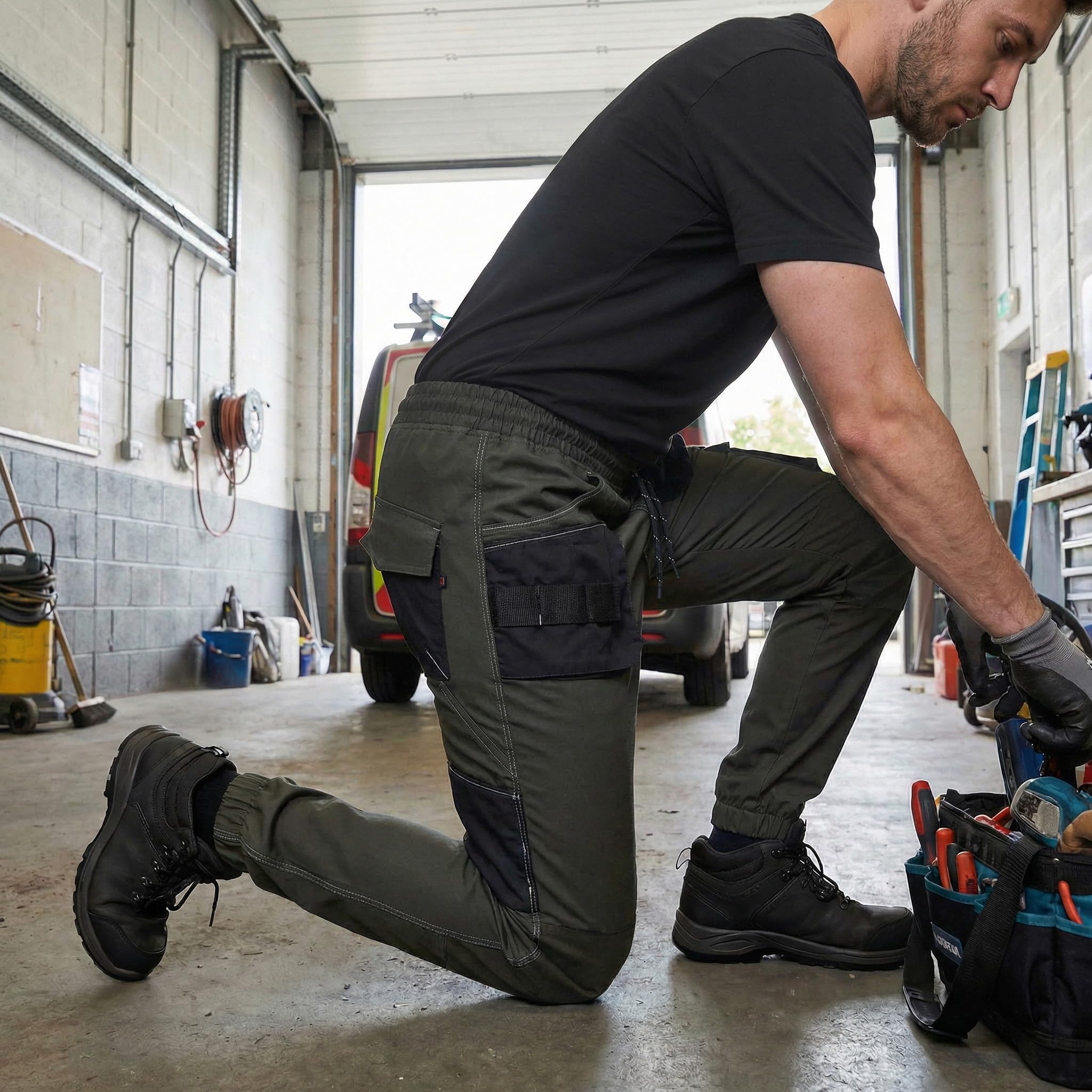 DINOZAVR Revolt Sport Pantaloni da Uomo - Pantaloni da Lavoro da Uomo - Pantaloni da Uomo Elastici con Tasche multifunzionali
