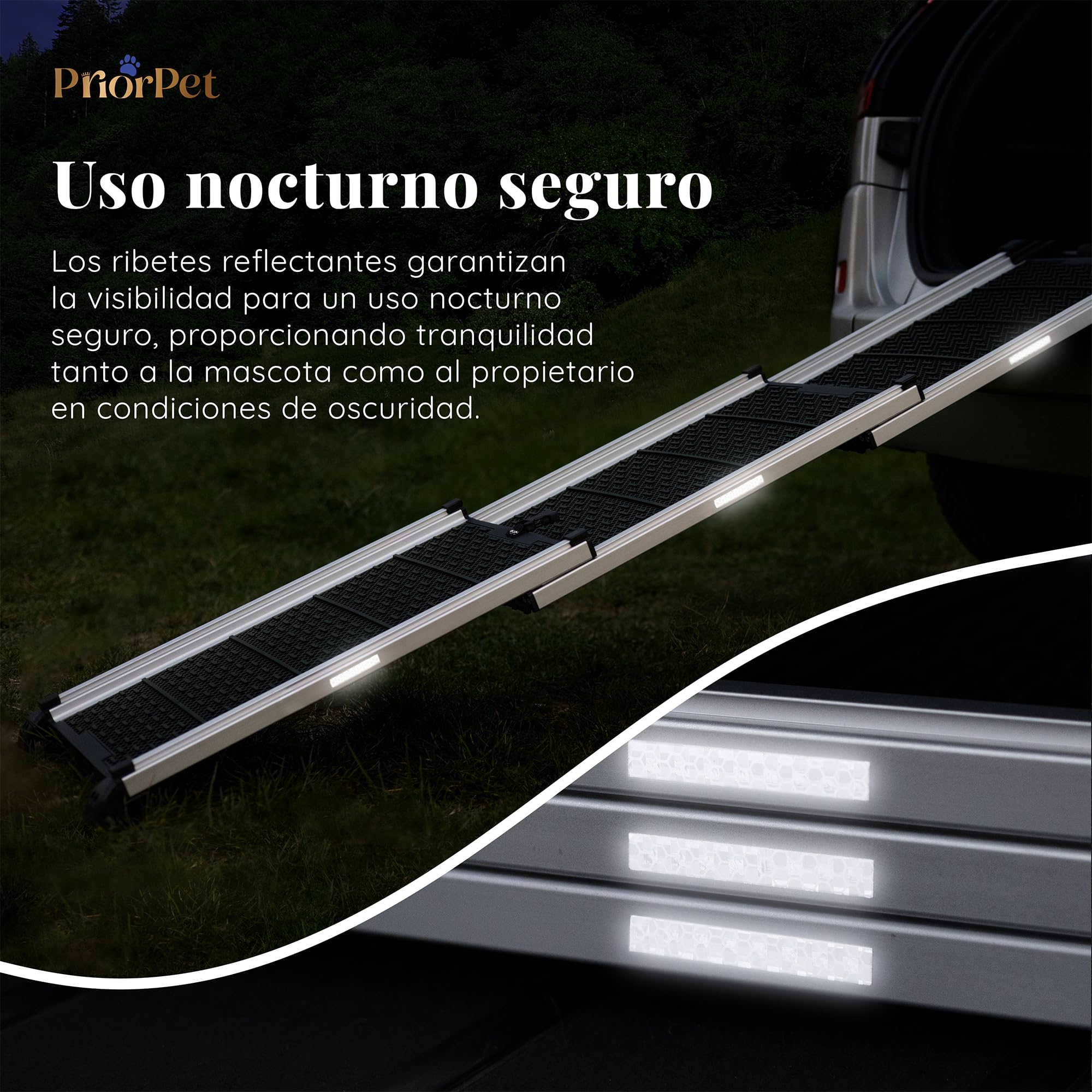 Rampa para Perros para Coche - Estable - Antideslizante - 90 kg de Capacidad - Rampas Extensibles para Perros Grandes - Laterales Reflectantes - Escalera Ligera para Perros - Clip de fijación - Verde