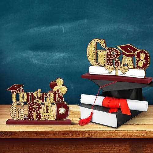 Miniatura 4 de 4 piezas de decoración de fiesta de graduación 2022 decoración de mesa de graduación de clase de graduación de madera para escuela secundaria