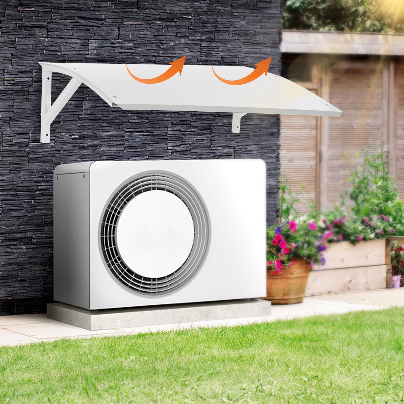 TrueyEssence Outdoor Air Conditioner Cover, Patio Air Conditioning Sun Shade Metal Awning Canopy Rain Snow Protection for Outside Units