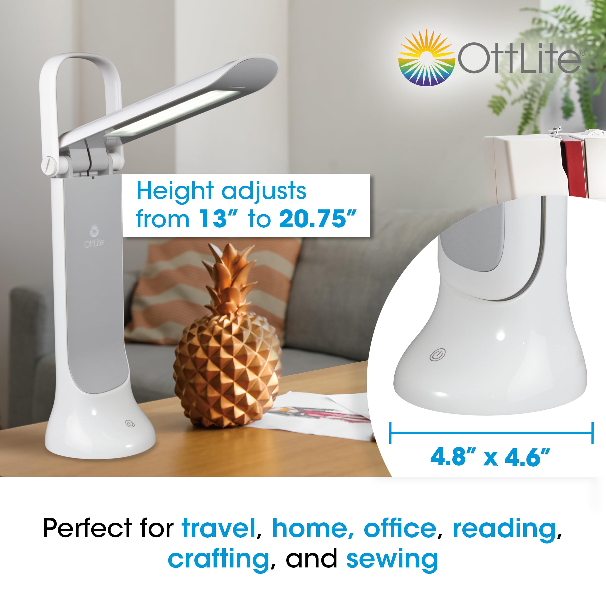 OttLite Dimmable LED Task Lamp - Portable, Adjustable, Desk