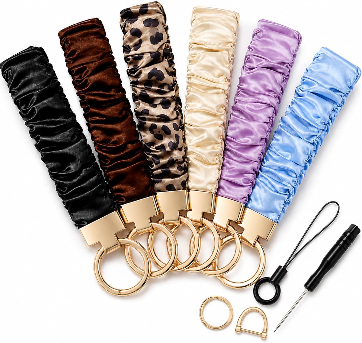 Eurzom 6 Set Scrunchie Wristlet Keychain for Car Keys ID Badges Wallet