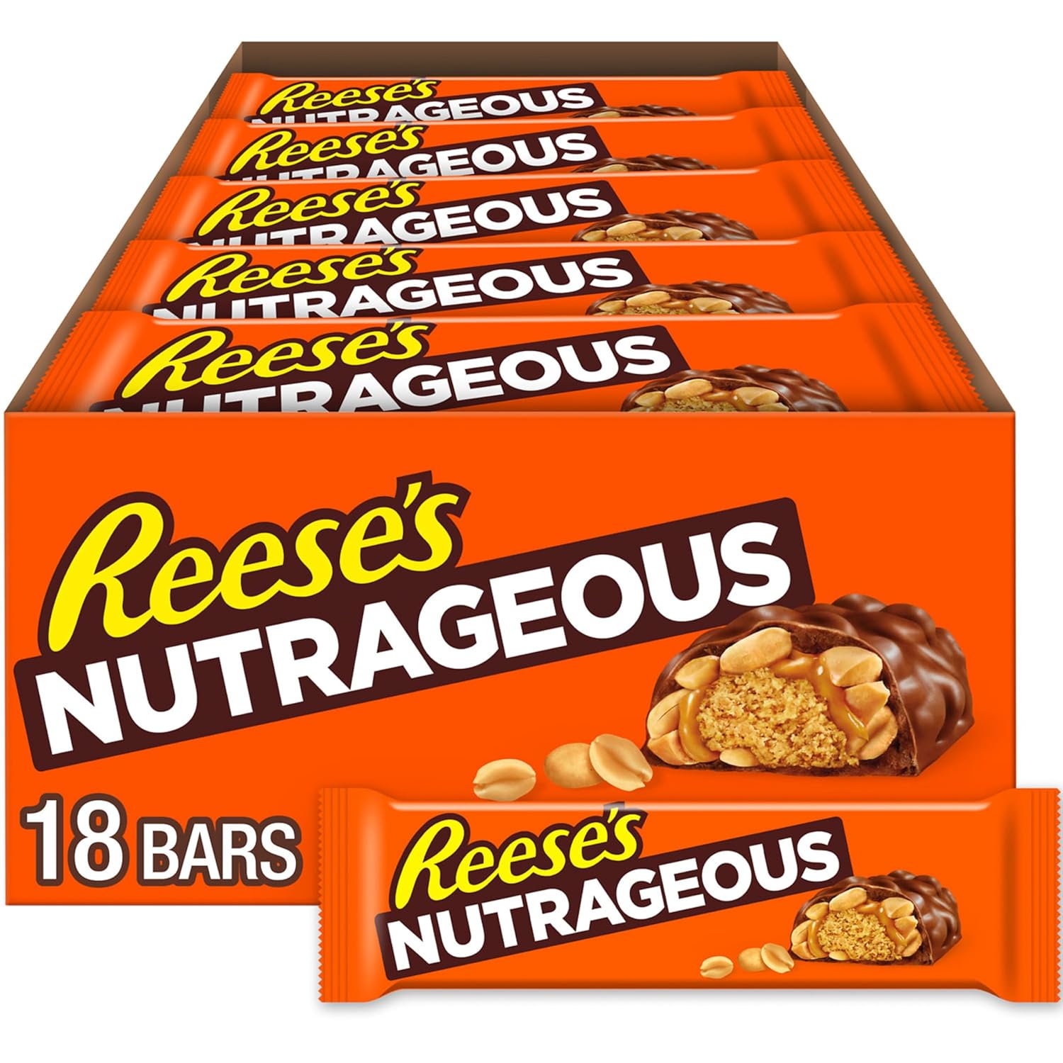 REESE'S NUTRAGEOUS Candy Bars, 18 Count - Chocolate, Peanut Butter, Caramel & Crunchy Peanuts Bulk Pack