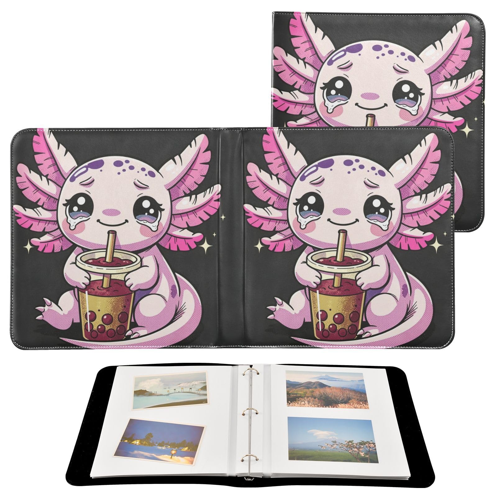 Axolotl Boba Bubble Tea PU Leather Cover Photo Scrapbook