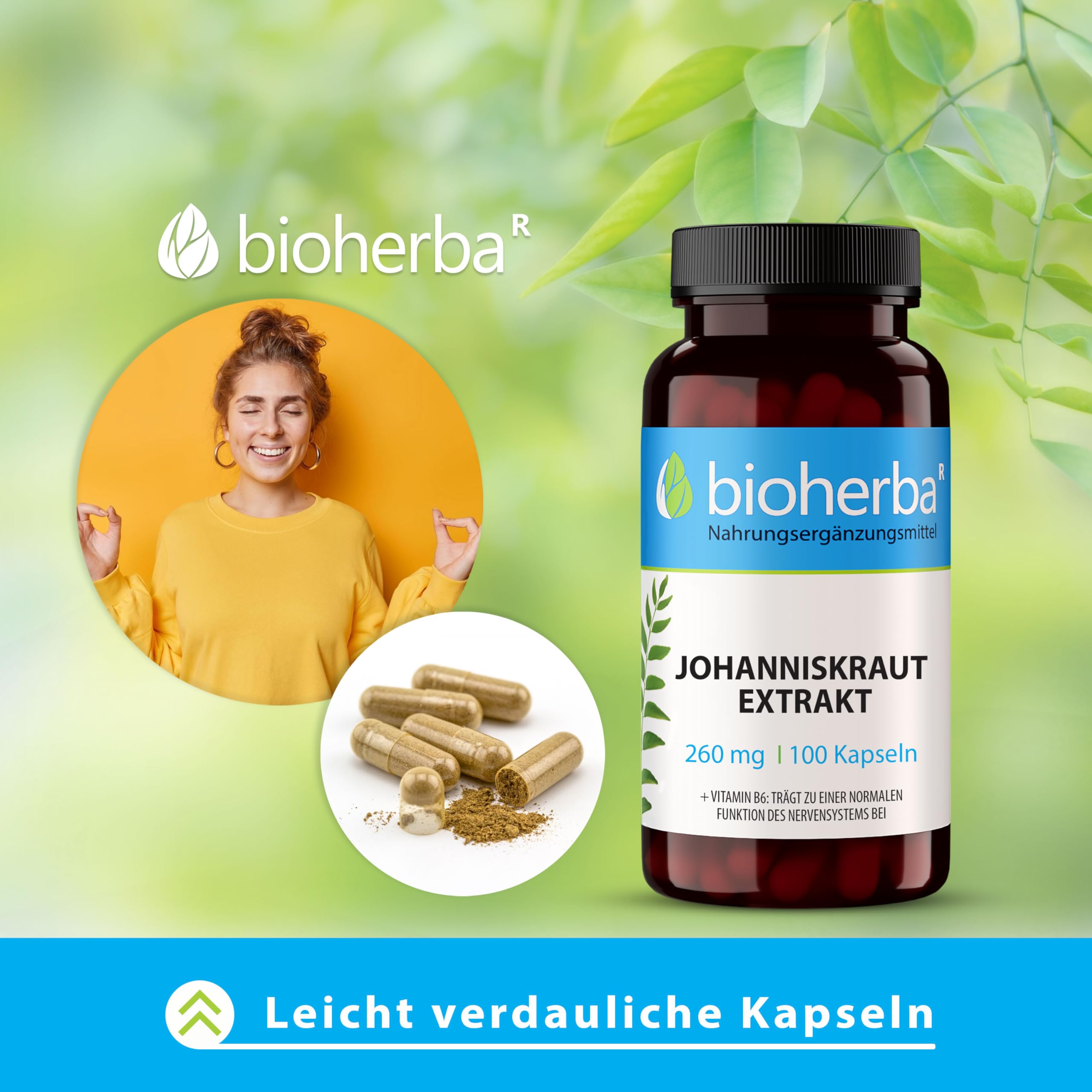 Johanniskraut Kapseln – 200 Stück mit 260 mg pflanzlicher Komplex mit Vitamin B6 von BIOHERBA PZN 17191352