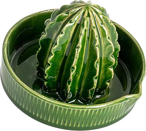Creative Co-Op Cactus-Shaped Stoneware Juicer, Green