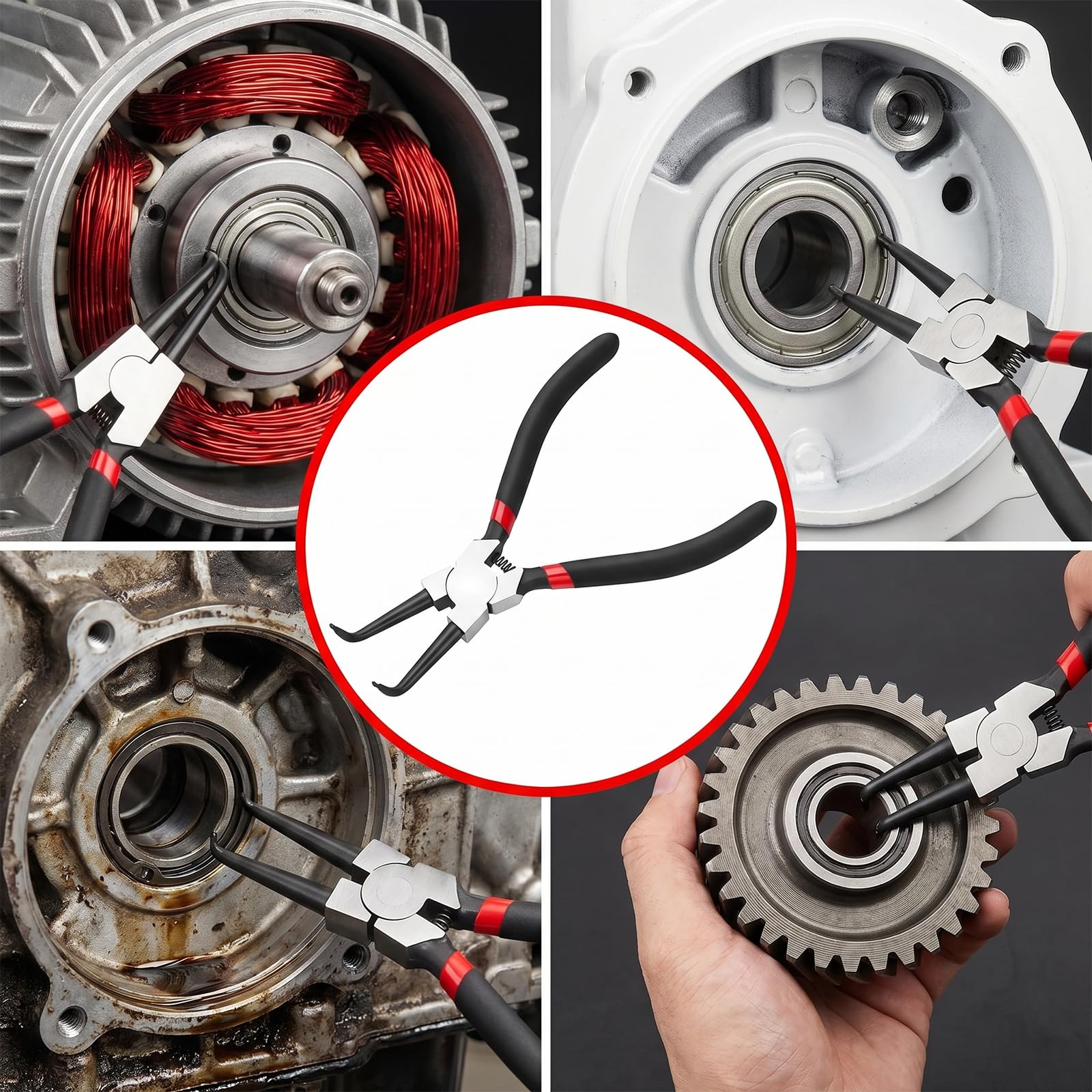 4 Teiliges Sprengringzange Innen und Außen Sprengring Set mit Aufbewahrungstasche Sprengringzangen Set für Mechanik, Reparatur, Montage, Stahlzangen mit Rutschfestem Griff 170mm Schwarz