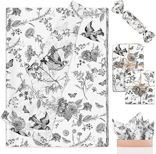 Miniatura 10 de Whaline 100 hojas de papel de seda floral azul chinoiserie pájaro flor regalo papel de regalo 13.7 x 19.6 pulgadas, elegante azul y blanco
