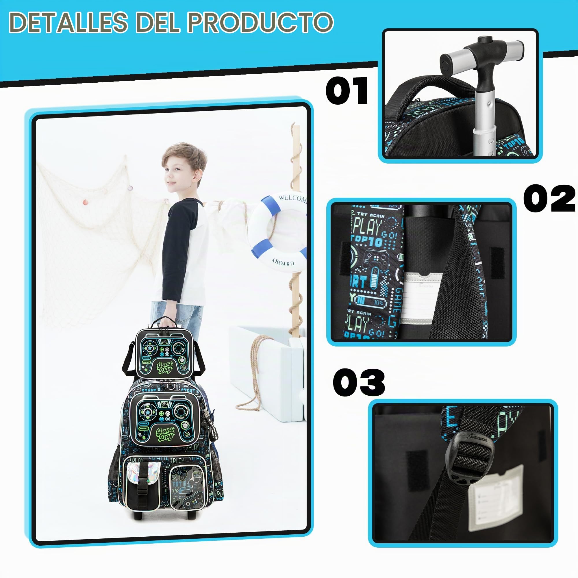 HTgroce Mochila Escolar con Ruedas Niño, Astronautas Mochilas Escolares Con Ruedas 6 años,Traiga un Estuche para lápices y una Bolsa para el Almuerzo